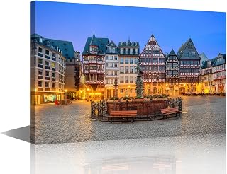 TUMOVO Canvas Wall Art 1 Piece Germany Frankfurt Old Town Wall Art for Living Room Home Decor Artwork Cityscape Skyline Poster Framed for Home Bedroom Bathroom Decor(12" Wx18 H)