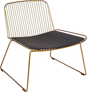 Beliani Sillas de Metal sin reposabrazos Respaldo de Alambre cojín de Asiento de Piel sintética Dorado Snorum