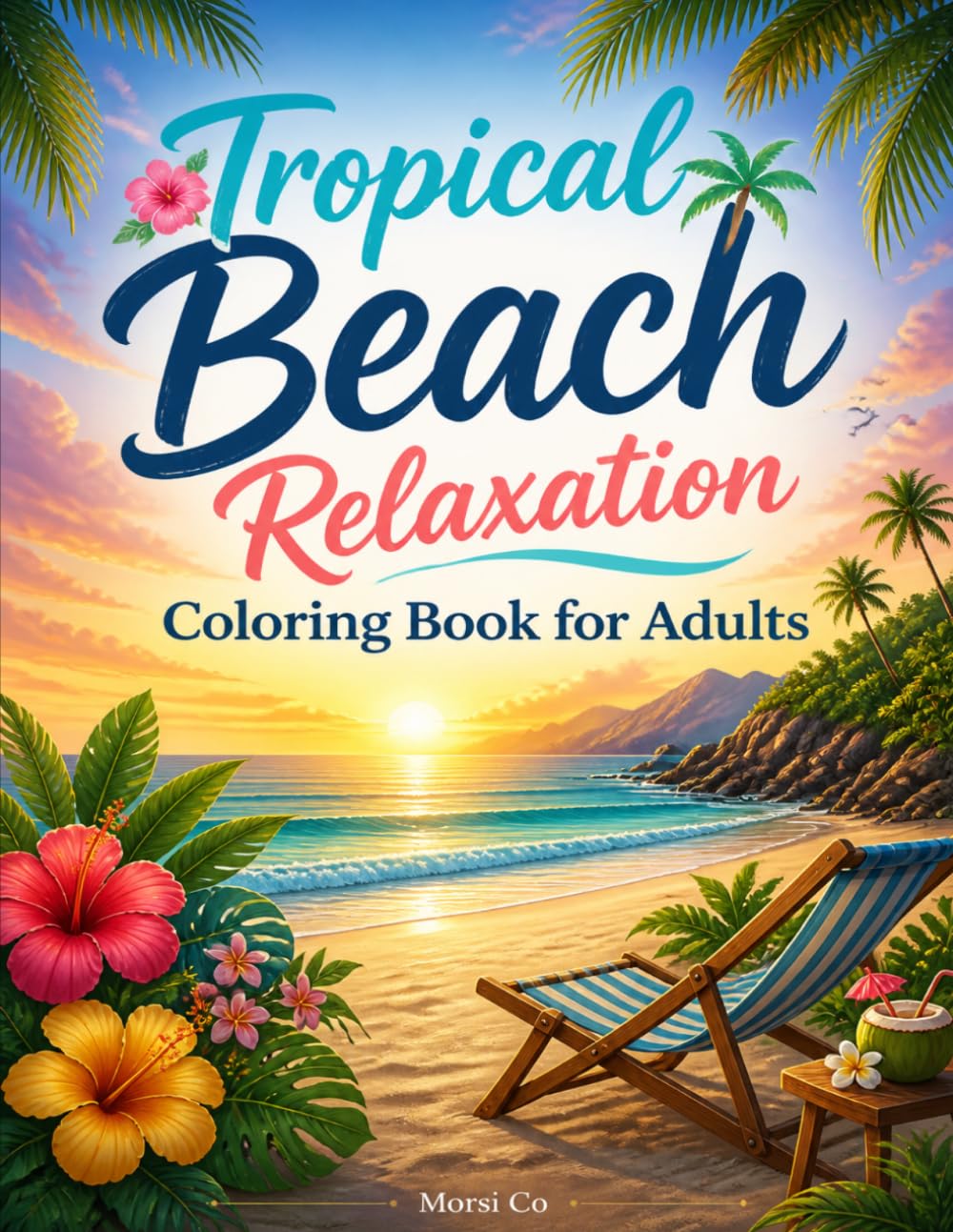Tropical Beach Relaxation Coloring Book for Adults: Ocean Waves, Palm Trees, Seashells, and Sunny Coastal Scenes for Stress Relief
