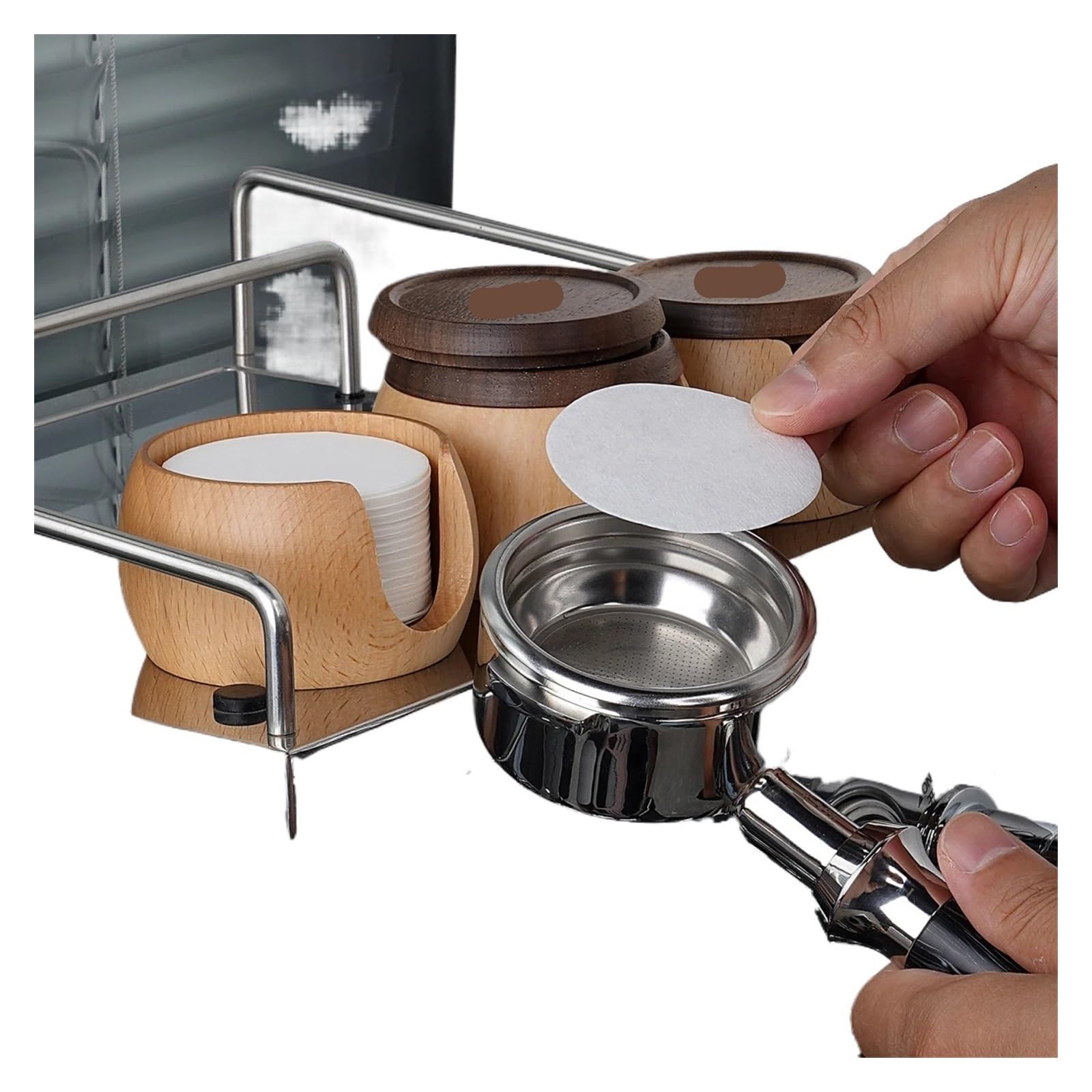 Caja De Madera Espresso Y Filtros De Papel De 200 Piezas, Compatibles Con IKAPE, Filtros De Papel De Pantalla De Disco De Café For Cesta De Portafiltros De 51/54/58 Mm(51MM 201pcs)