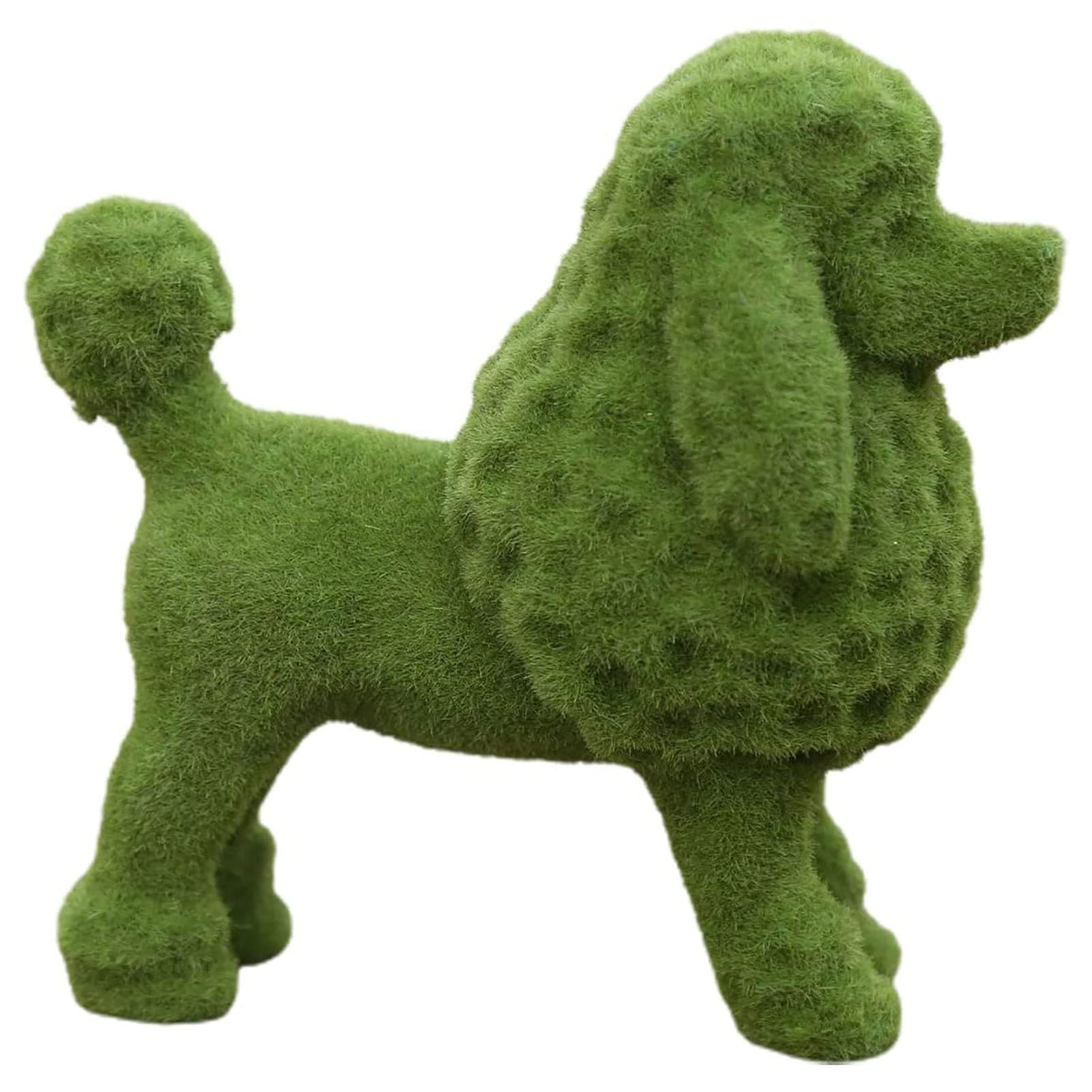 JYHCD Flocked Garden Dog Statue Artificial Poodle Figurine Green Lifelike Artificial Dogs Garden Decor for outside Statues Yard, Patio, Lawn, Porch,E
