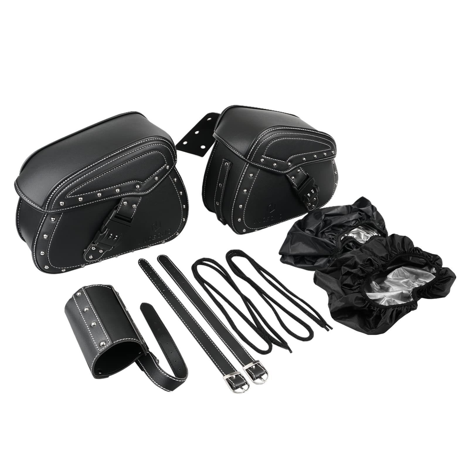 NICECNC 22L Alforjas de Motocicleta de Cuero PU, Bolsas Laterales con Portavasos y Bloqueo, Compatibles con Sportster Softail Dyna Shadow Road King Universal, 2PCS