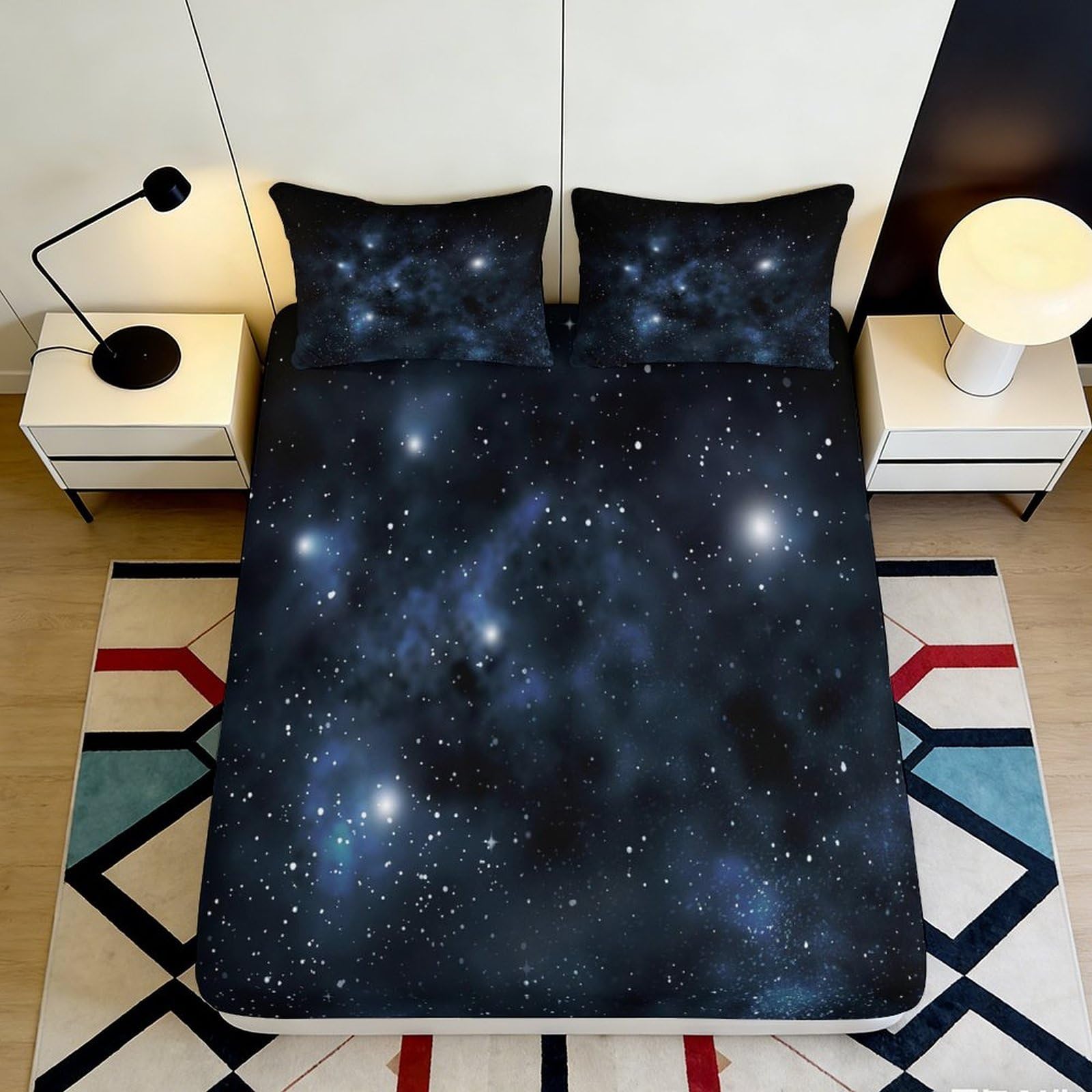 3D Printed Galaxy Fitted Sheet Microfiber Deep Pocket Bedroom Bedding Starry Sky Mattress Fitted Cover Non-Slip Washable for All Ages 90x200x25cm