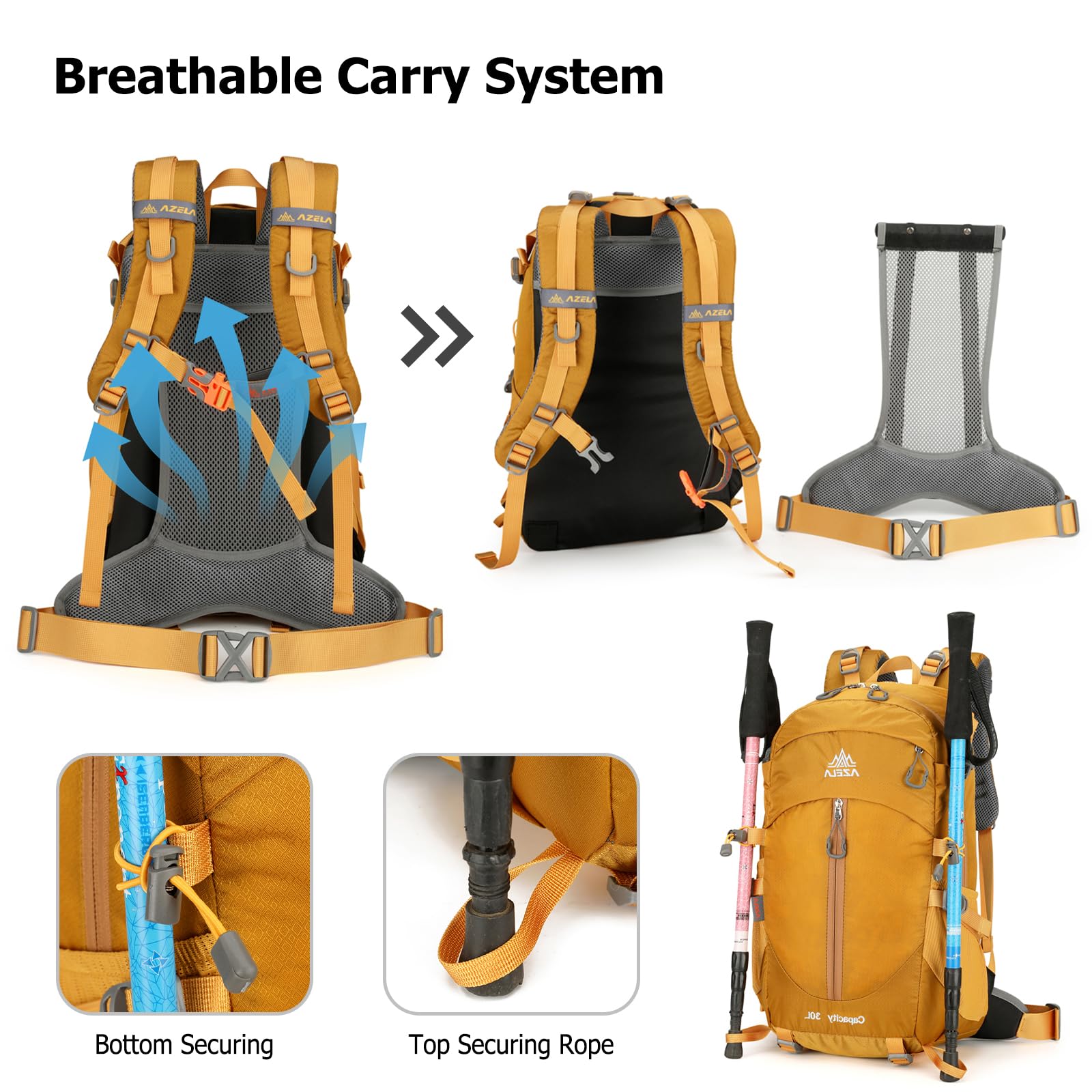 Zaino da Trekking 30L Zaino Nylon Impermeabile Durevole Zaini Backpack per Donna Uomo Campeggio Arrampicata Passeggiate Viaggio Sport Viola