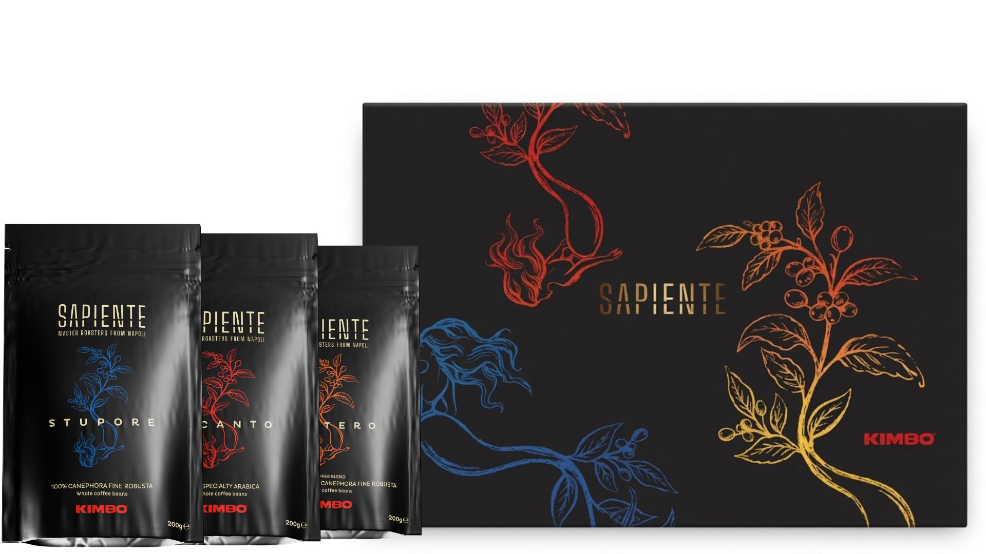 Kimbo 600 g Caffè in Grani, Sapiente, Specialty Artigianale Kit 3 x 200g | 3 Confezioni da 200 g di Caffè in Grani, Tostatura Napoletana Specialty