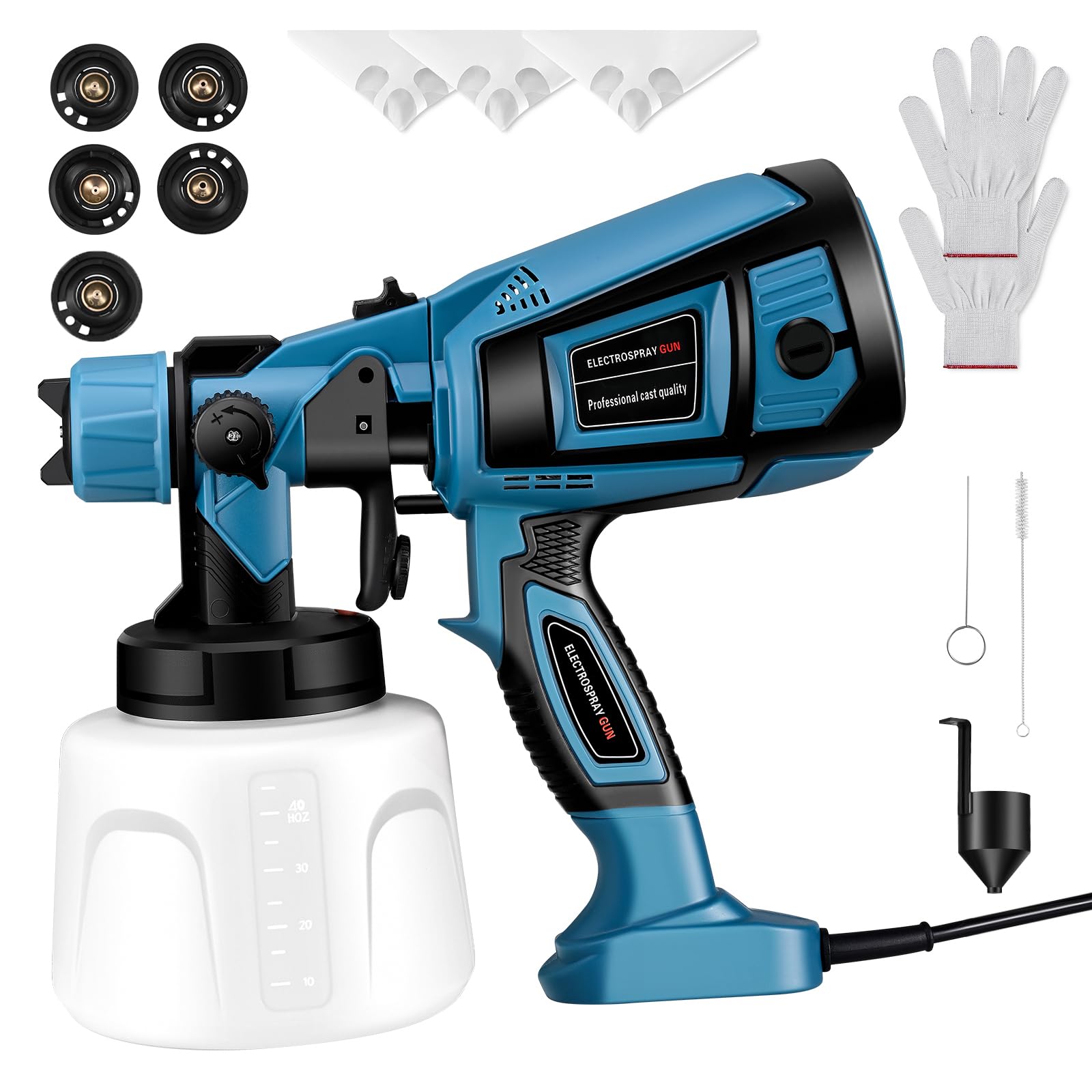 Pistola di Vernice, Pistola a Spruzzo per Verniciare Elettrica da 800W, 4 Ugelli in Rame con Capacità di 1400ML Verniciatore a Spruzzo a Batteria, Adatto per Pareti, Recinzioni, Legno e Soffitti(Blu)