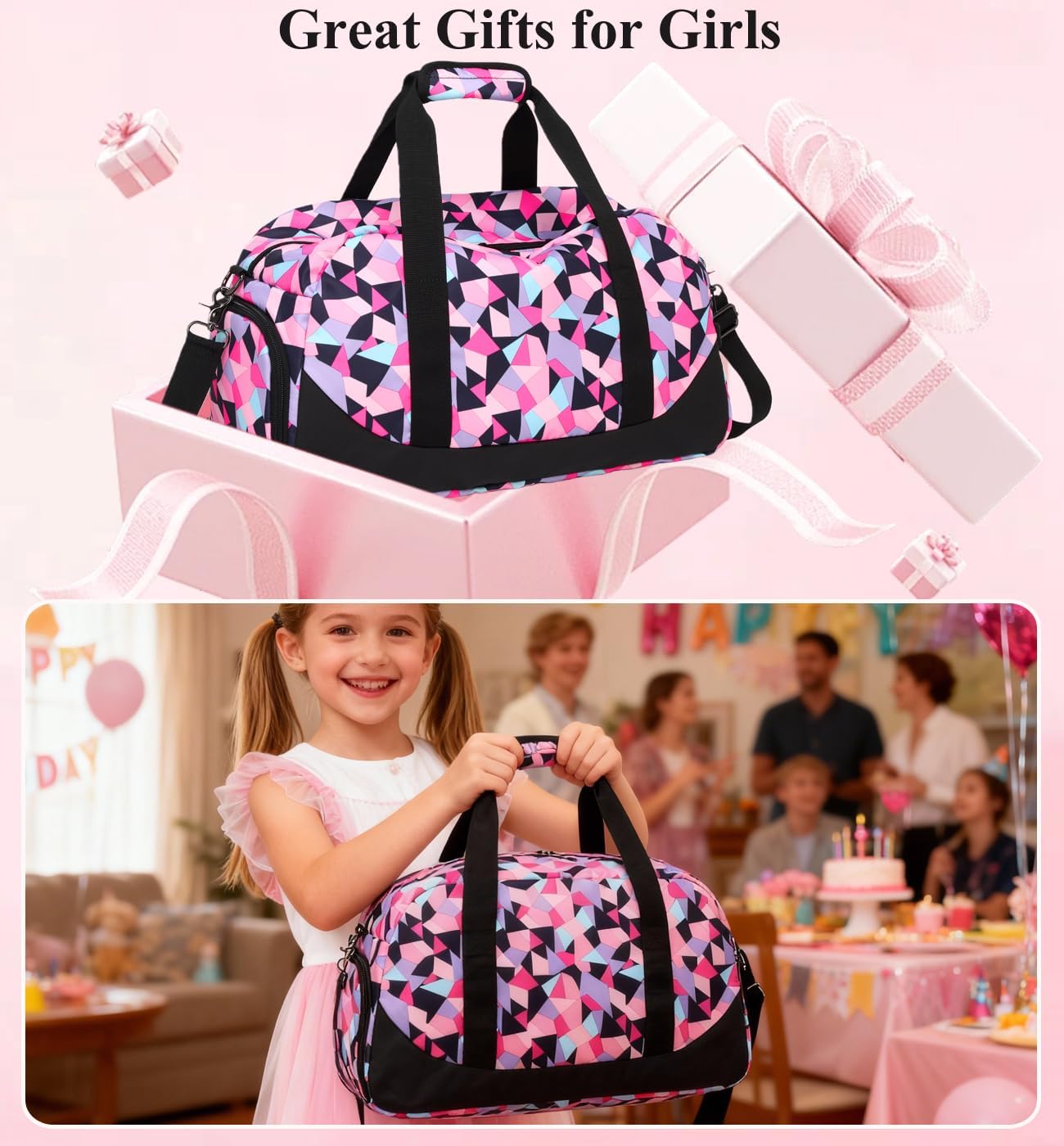 Duffle Bag for Girls Teens Sport Gym Bag Women Weekender Carry On Overnight Bag Workout Duffel with Shoe Compartment and Wet Pocket - Image 7