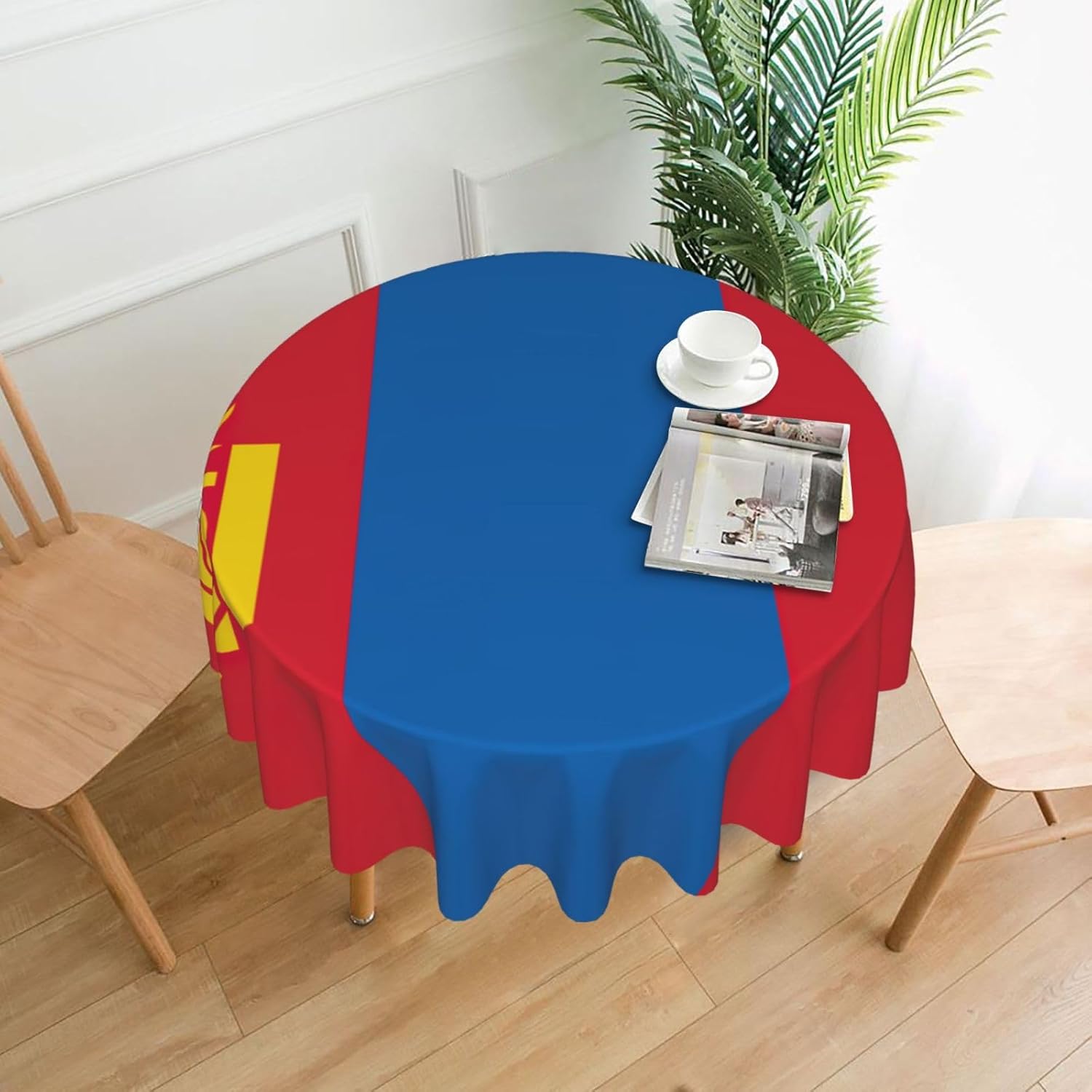 Mongolian Flag Print Wrinkle Free Dining Table Cover for Birthday Party Farmhouse Tablecloths Up to 60 x 60 Inches