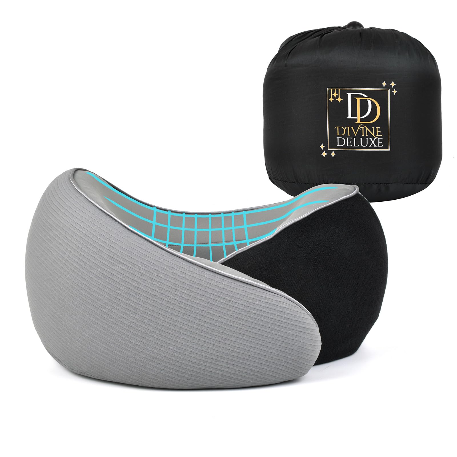 360° Support Memory Foam Travel Neck Support Pillow for Car and Airplane Sleeping; Ergonomic Pillow for Neck Pain Relief and Comfort; Airplane Neck Pillow for Traveling on Long Flight (Gray)