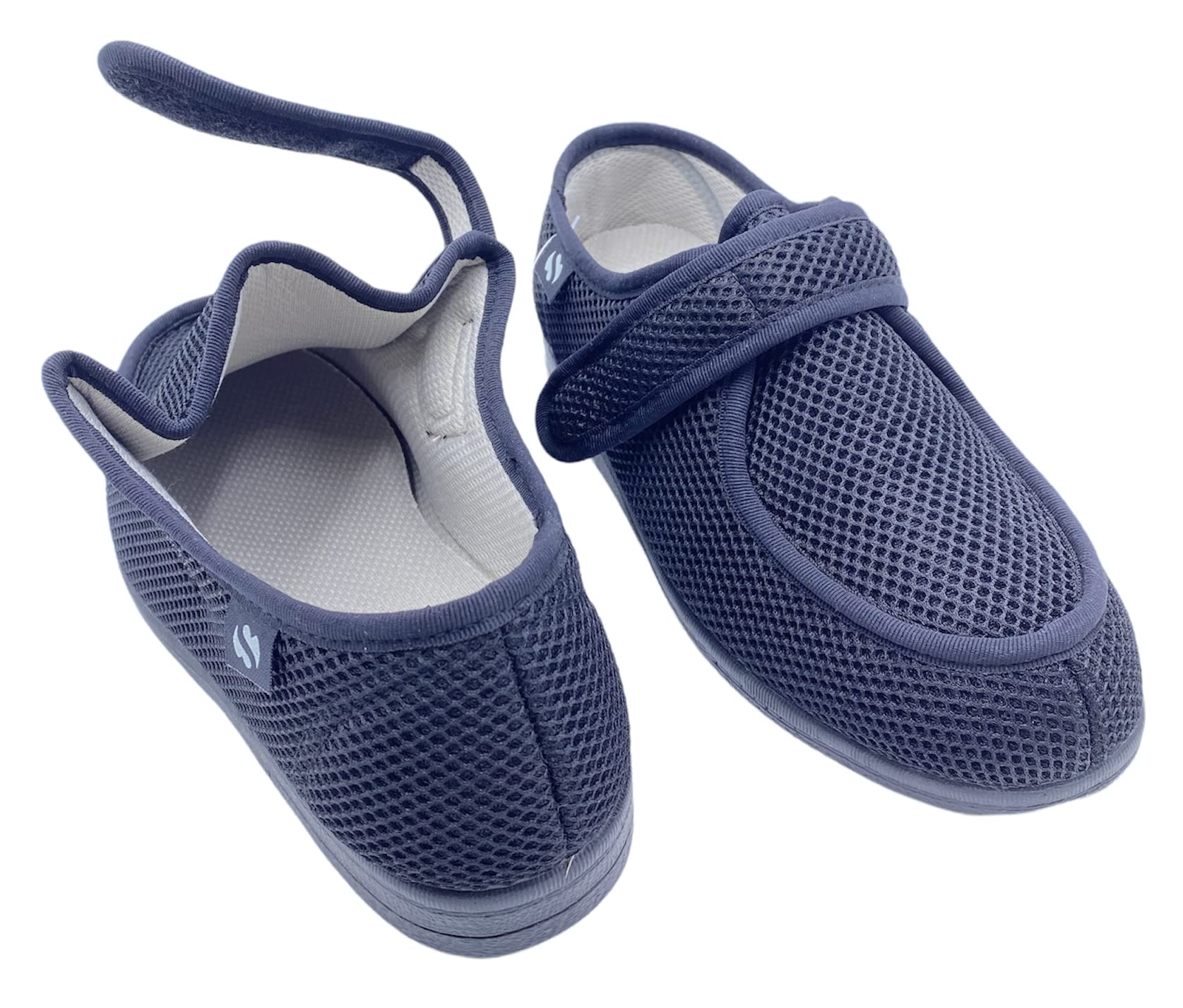 Zapatillas Unisex con Velcro - Zapatillas Verano/Invierno - Ancho Especial Pies Delicados - Antibacteriana Diabéticos Posoperatorio - Unisex - Negro y Marino - Tallas 36-48