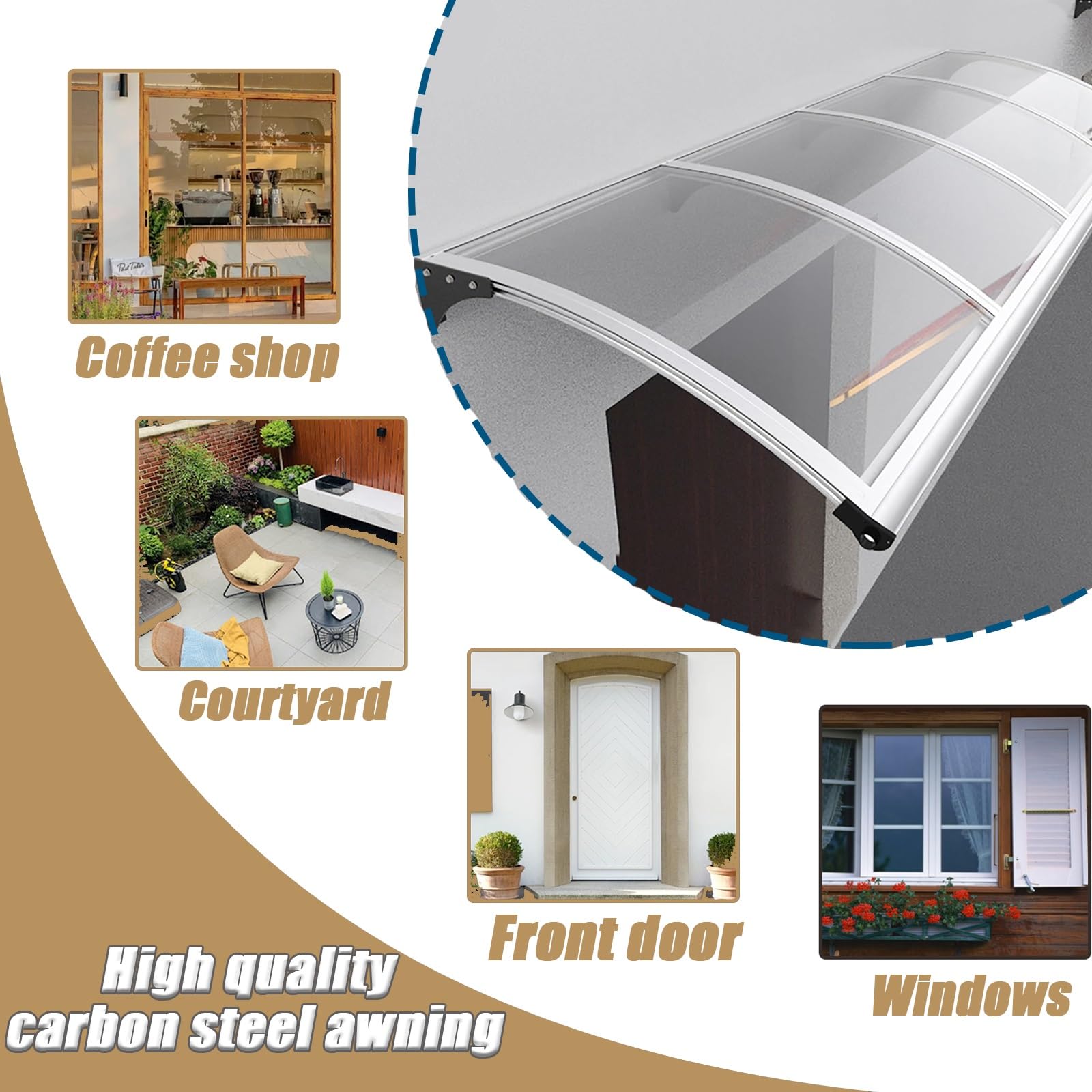 Vordach HaustüR Kunststoff Pultbogenvordach üBerdachung Transparent Fenster Markisen Polycarbonat-Vordach FüR HaustüR Transparentes Pultbogenvordach Dicke Pultbogenvordach TüRdach(55*150cm/22*59in)