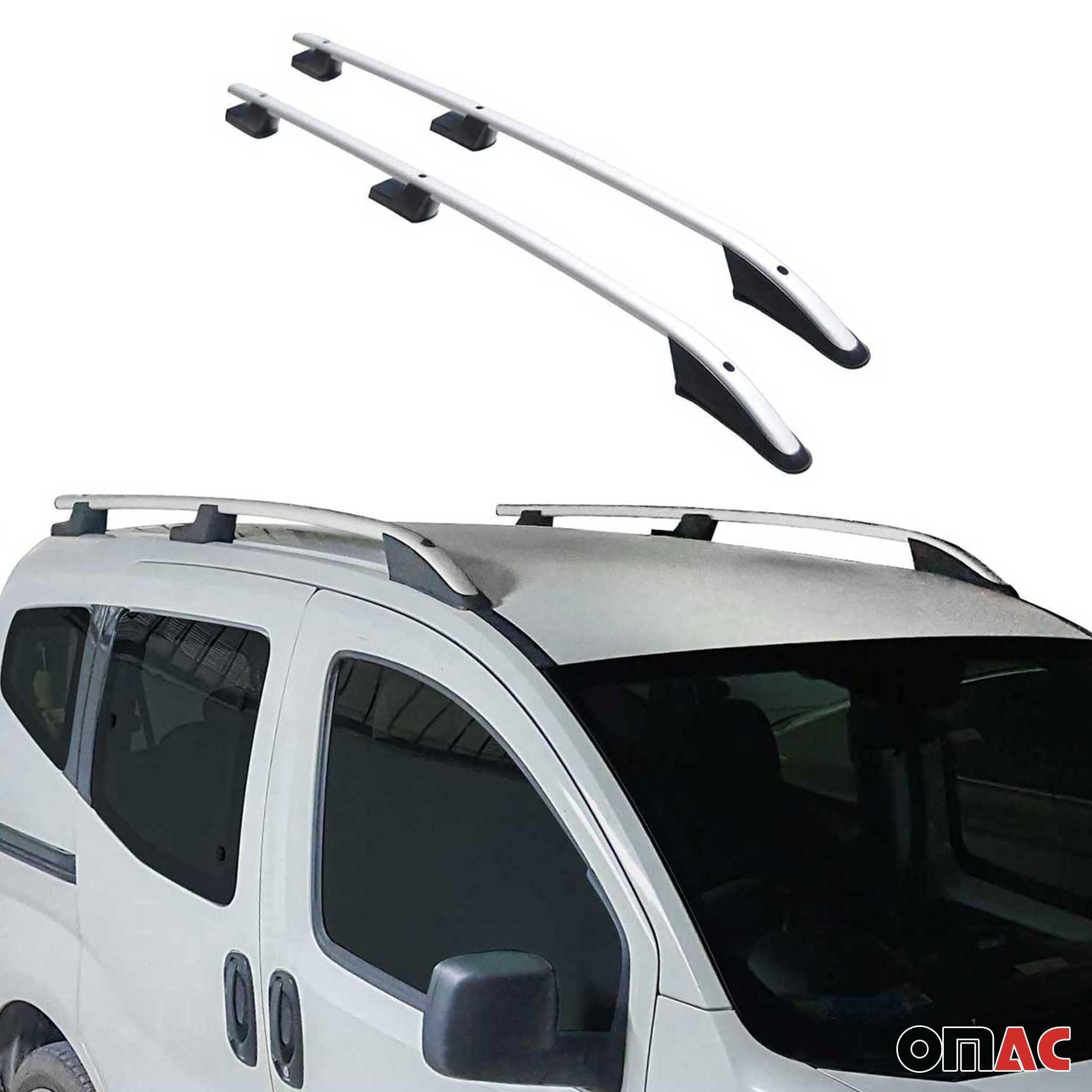 OMAC Alu Rail Tetto Barre Trasversali compatibile con FIAT Fiorino & FIAT Qubo 2008-2019 TÜV ABE Grigio