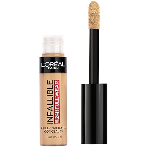 L'Oreal Paris Makeup Infalible Full Wear Corrector mate impermeable, cobertura completa, tono de piel medio (Cashew), 0.33 fl oz
