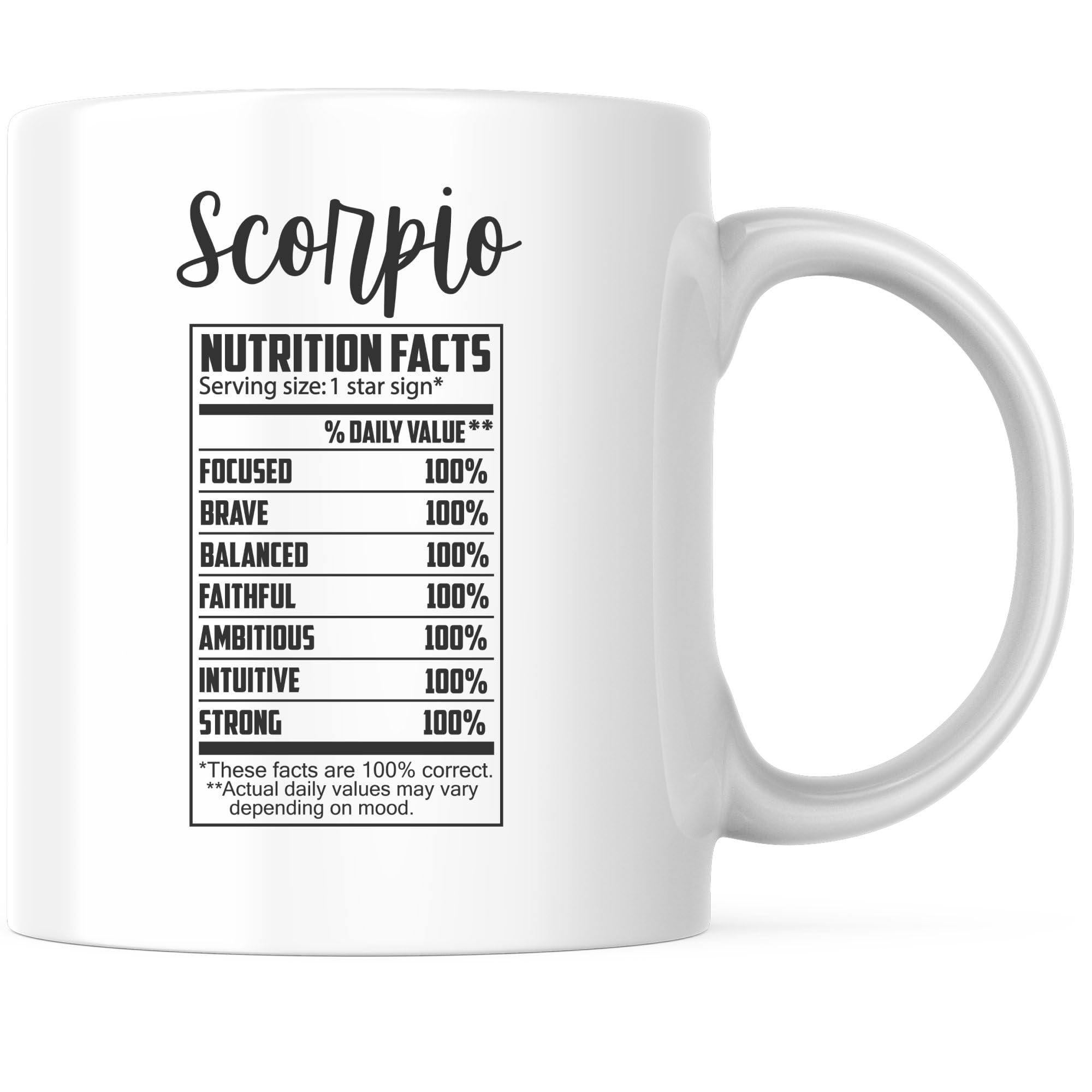 Bliss Monkey Co. Scorpio Horoscope Zodiac Nutrition Fact - Scorpio Star Symbol Star Sign Coffee Cup - 11 Ounce Coffee Mug - White Interior and Handle - Premium Quality Ceramic - BMCM00429
