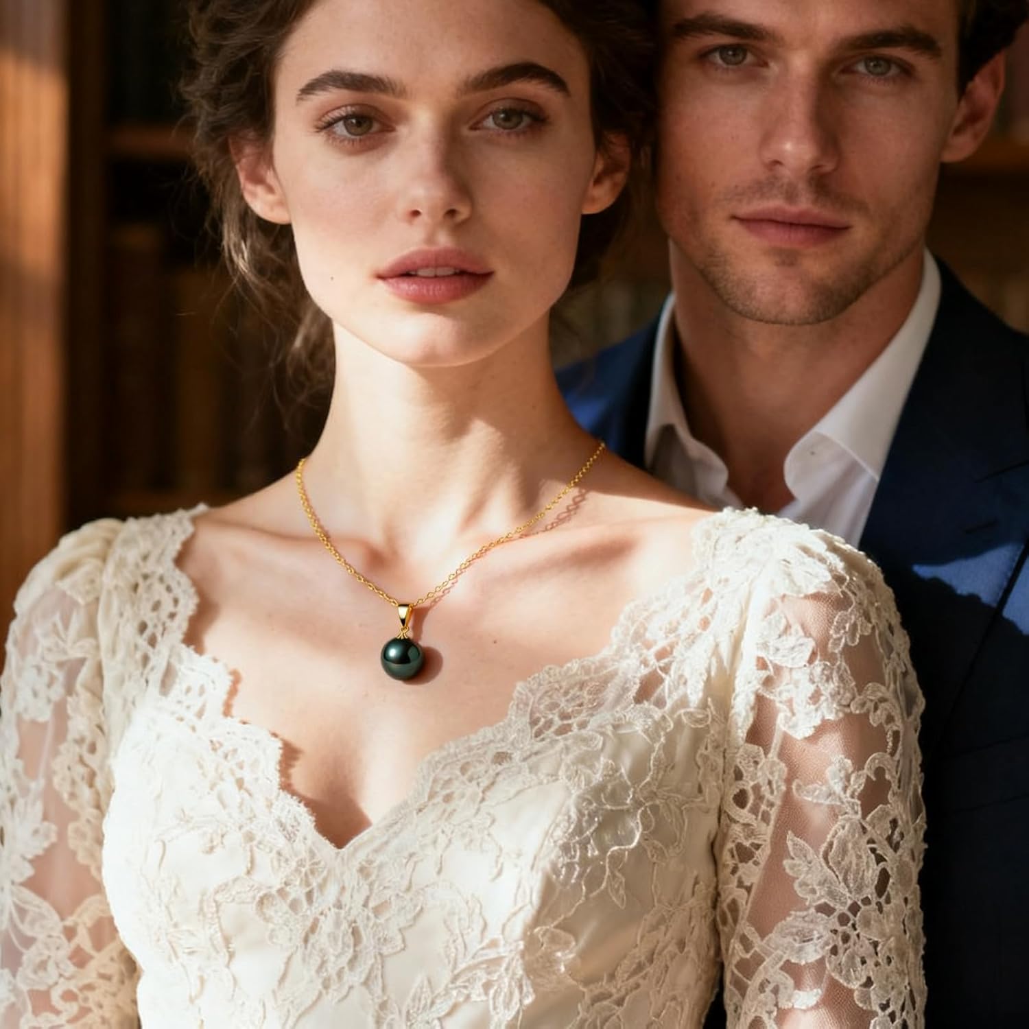 18K Solid Gold Genuine Tahitian Black Pearl Pendant with Sterling Silver Chain, AAAAA 9-12mm Ocean-Grown Pearls - Christmas Gift for Wife Mom, Women Necklace Jewelry for Wedding Anniversary Birthday - Image 3