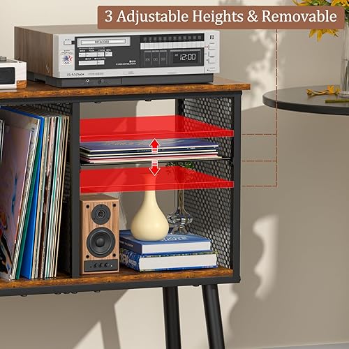 Miniatura 3 de Soporte para tocadiscos con divisor ajustable, soporte de almacenamiento de vinilo de hasta 200 álbumes, mesa grande de tocadiscos de mediados de