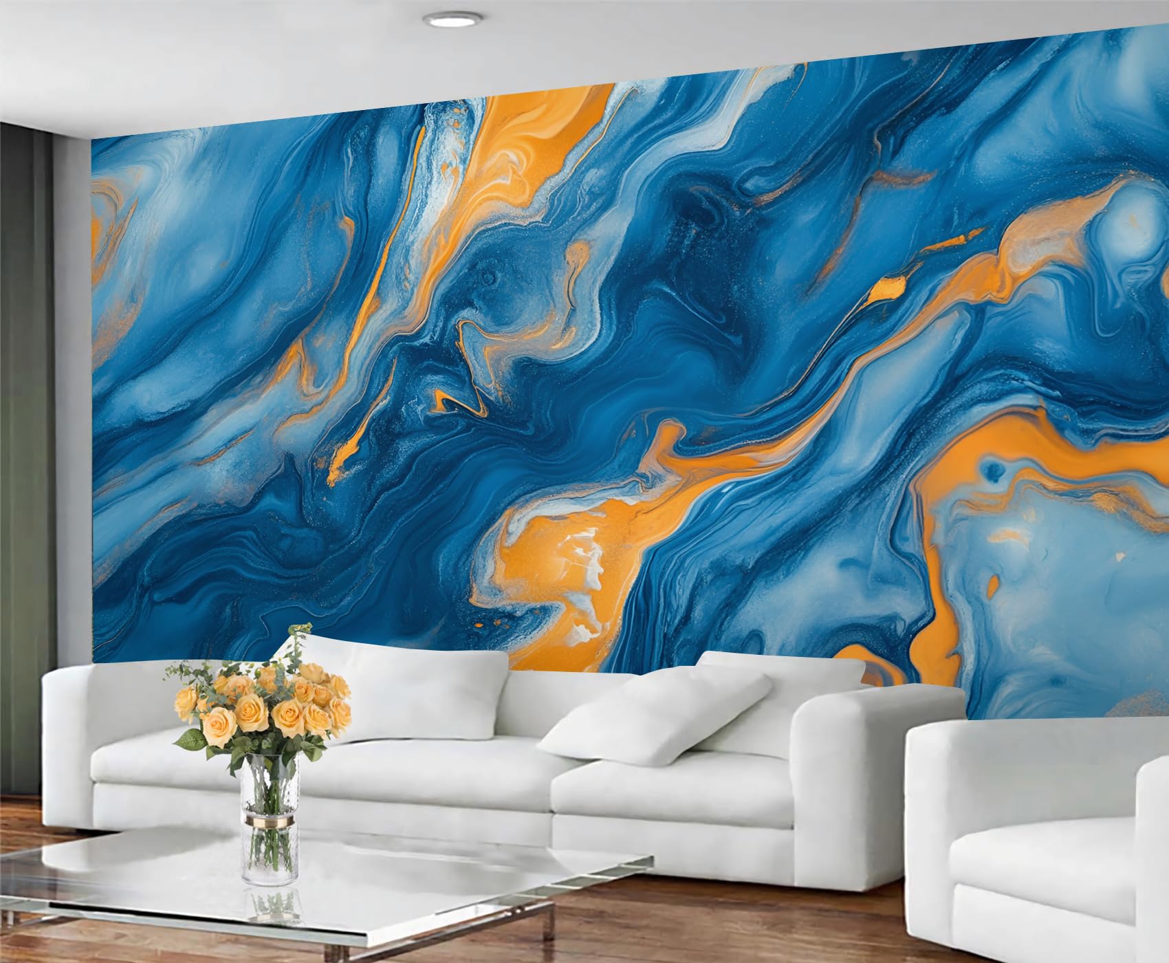 GIVLWF Wallpaper - Abstract Marble Home Decor & Mural, Blue Fluid Textures Bedroom Wallpaper, Modern Marble Wall Paper for Living Room, Large Wall Mural (Not Self-Adhesive)