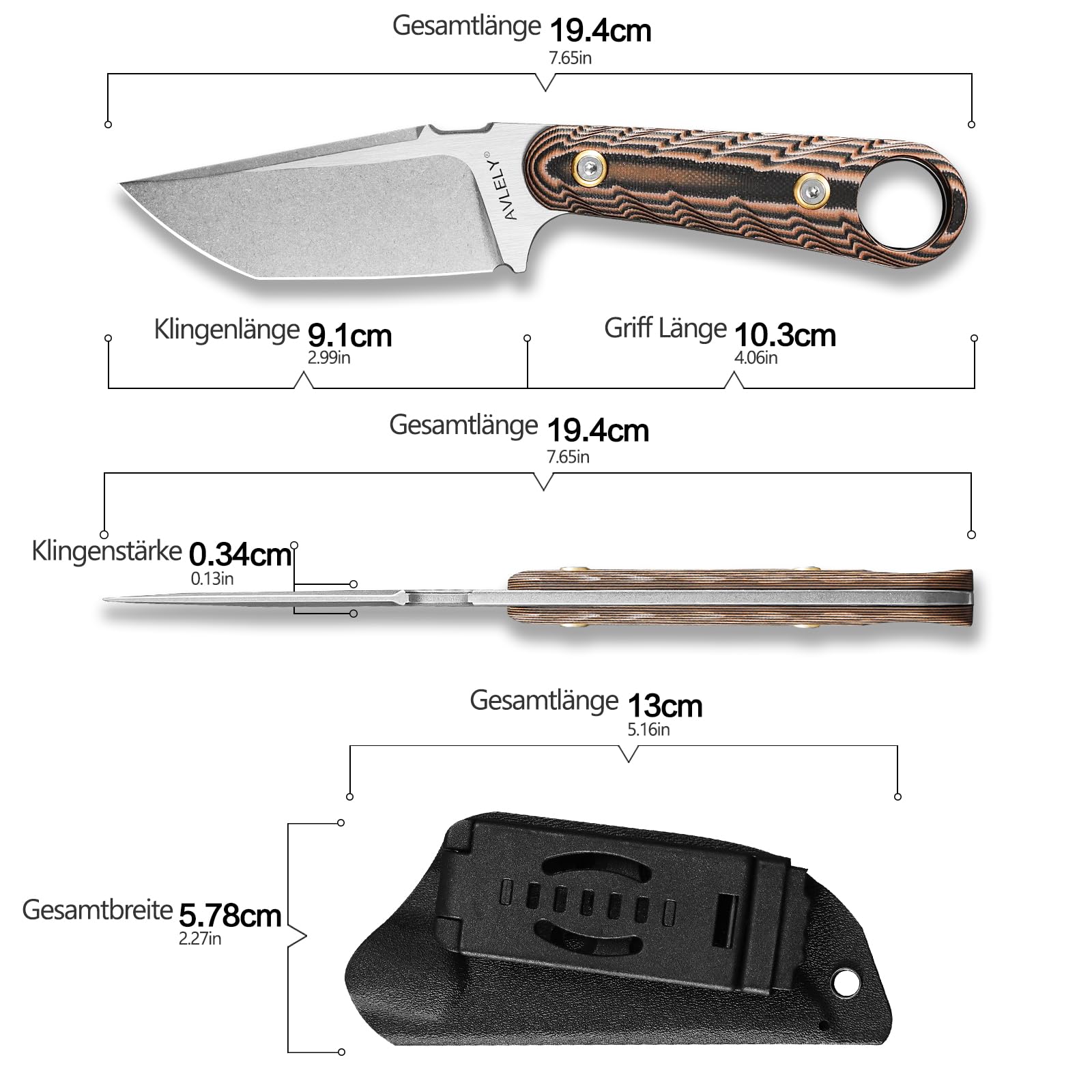 Messer mit feststehender Klinge aus DC53-Stahl, rutschfester Griff aus G10, 19,4 cm lange feststehende Klinge, geeignet für Erkundungen, Wanderungen und als EDC-Messer (Weiße Klinge)