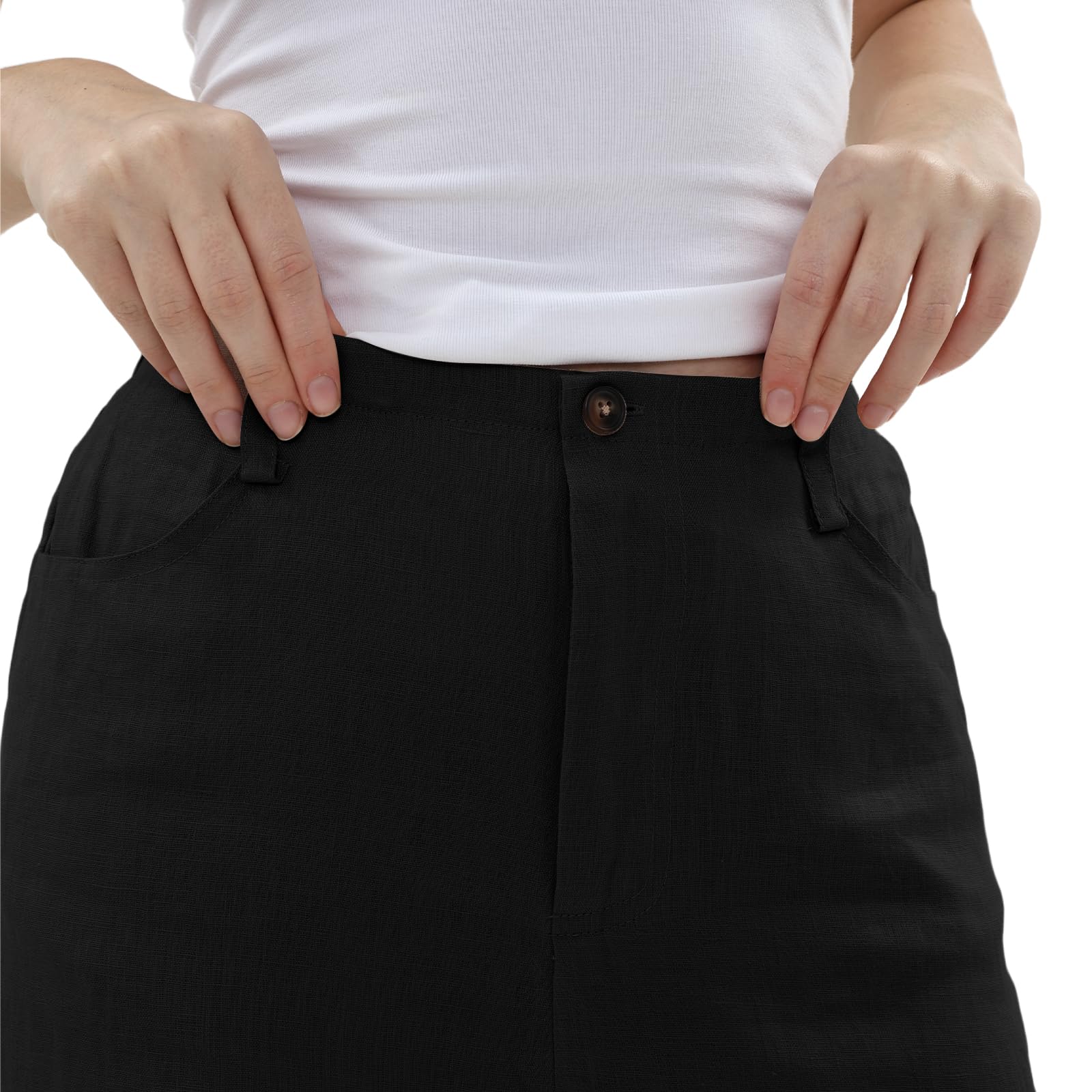 Amazhiyu Pantaloni da donna in puro lino, pantaloni casual da donna con tasche aderenti, pantaloni da salotto per il Regno Unito