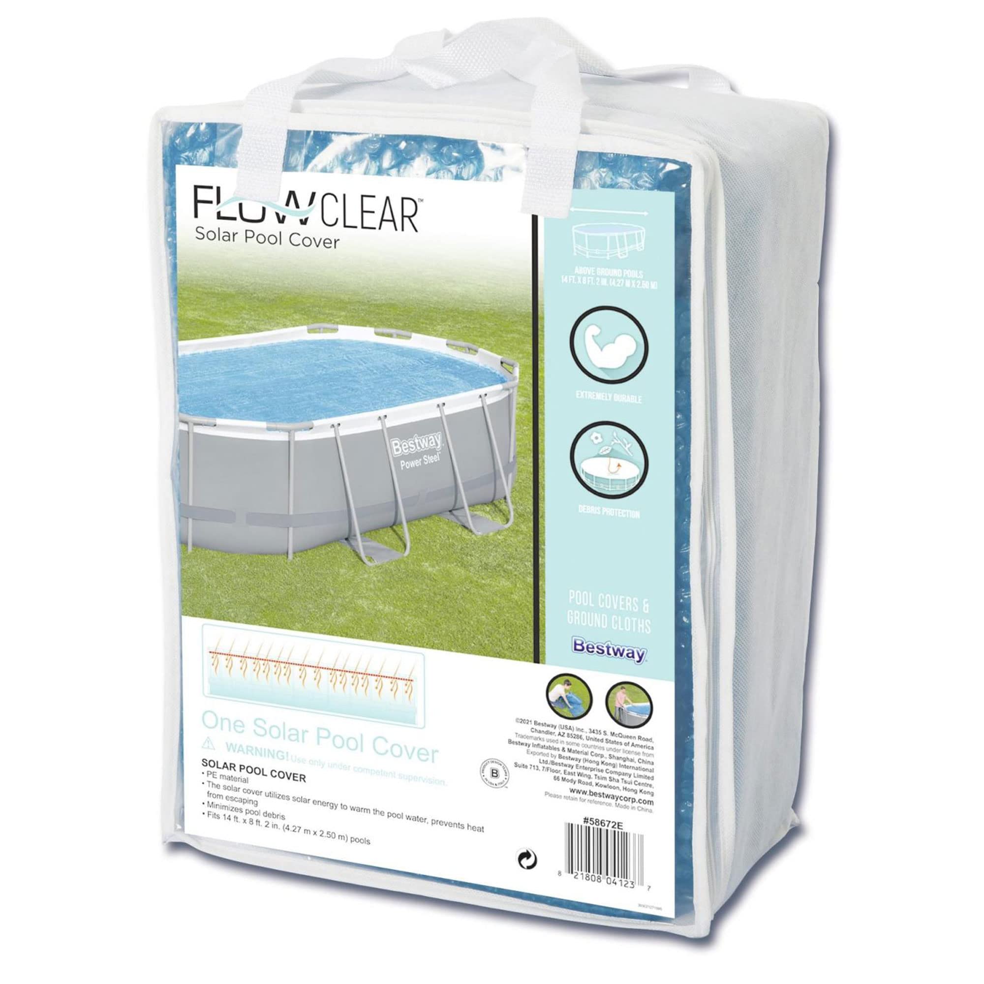 Bestway Flowclear Bâche Ovale à Chaleur Solaire pour piscines Hors Sol et creusées Bleu 4,3 x 2,4 m 5,1 cm (Housse Uniquement)