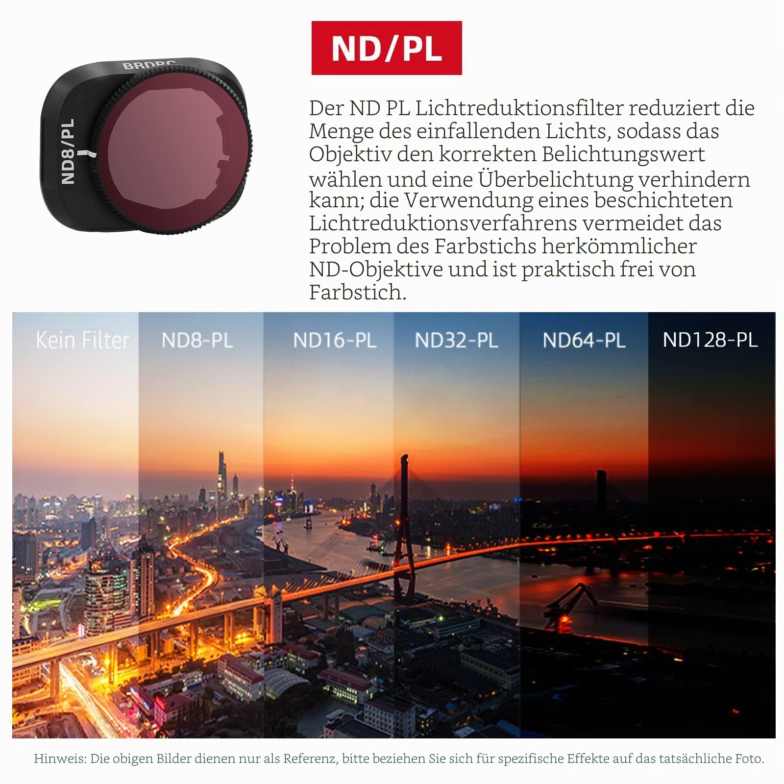BRDRC Mini 3 Pro Filter-Set, 6 Stück CPL, ND8/PL, ND16/PL, ND32/PL, ND64/PL, ND128/PL Neutraldichtefilter, kompatibel mit DJI Mini 3 Pro/Mini 3 Drohnenobjektiv-Zubehör (Rahmen aus Aluminiumlegierung)