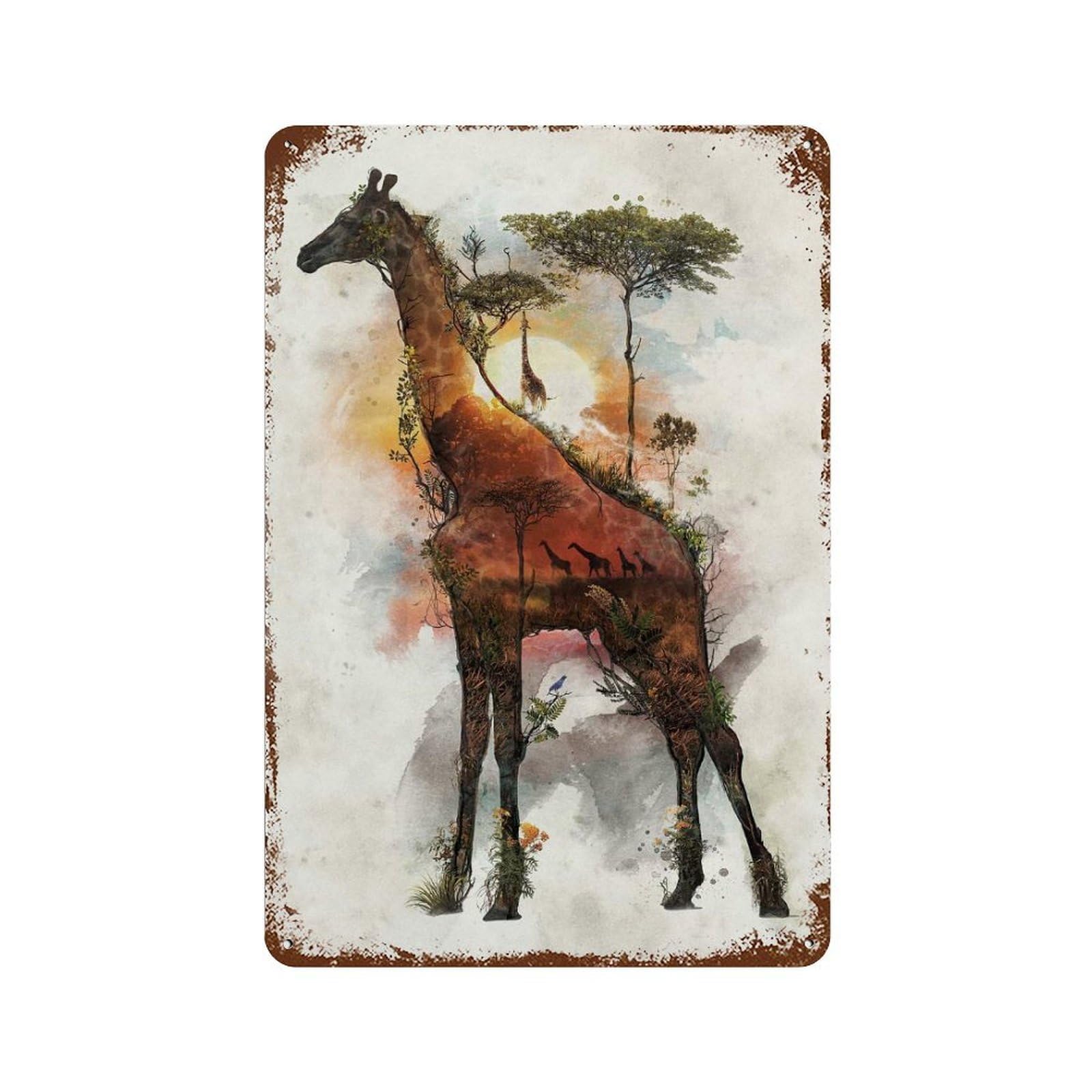 Giraffe Surreal Decorative Tin Sign 11.8"x7.9", Vintage Wall Decor for Garage, Pub Or Kitchen