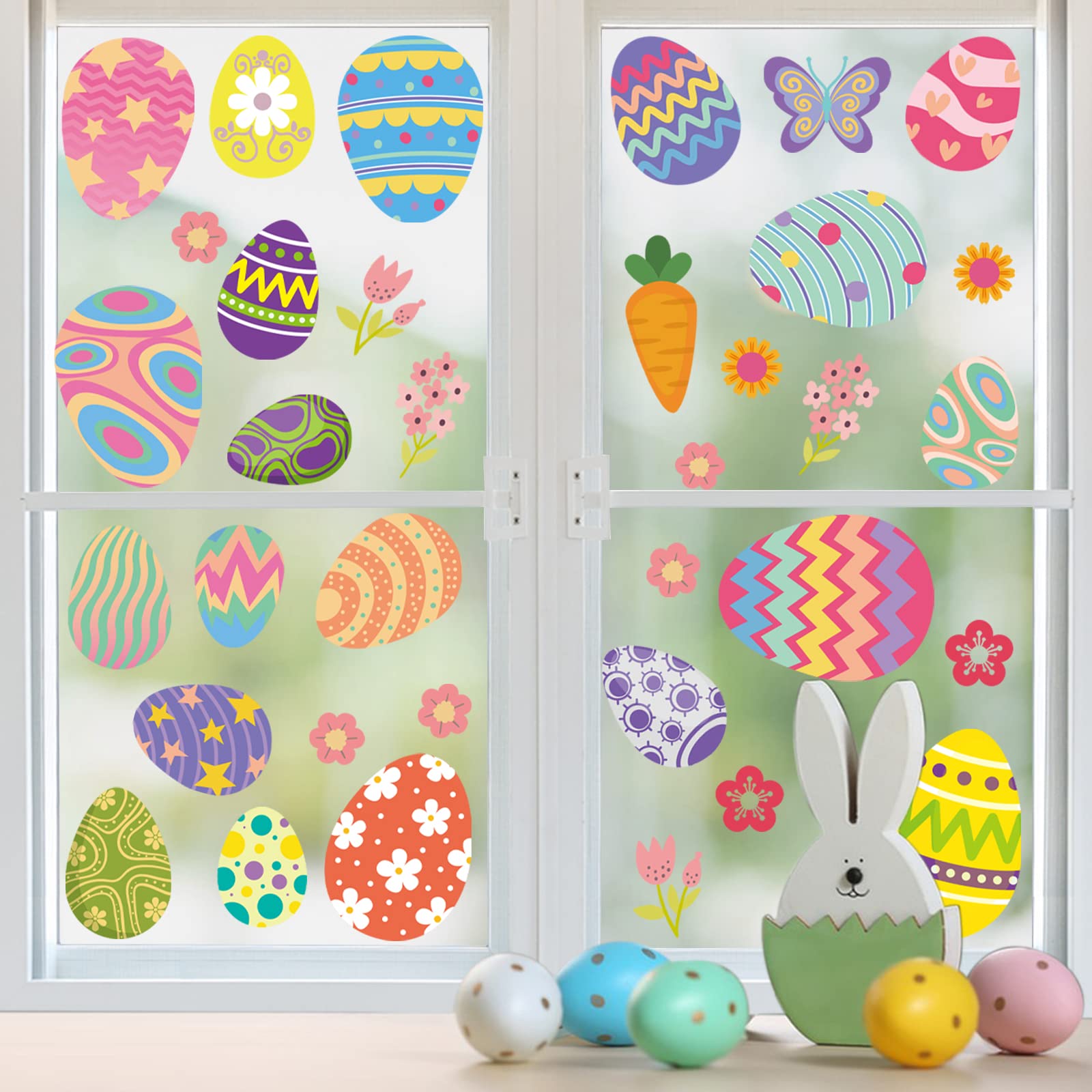 Easter Egg Window Clings,Easter Window Clings for Glass Windows,Double Sided Holiday Spring Window Clings Sticker Decal Easter Window Decorations for Home Office Classroom Party Kids Gift