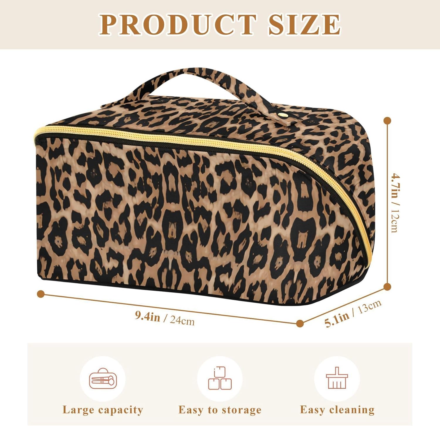 Cheetah Leopard Design Travel Cosmetic Bag, Large Capacity Portable Organizer Makeup Bag for Women with Divider & Handle - Image 2