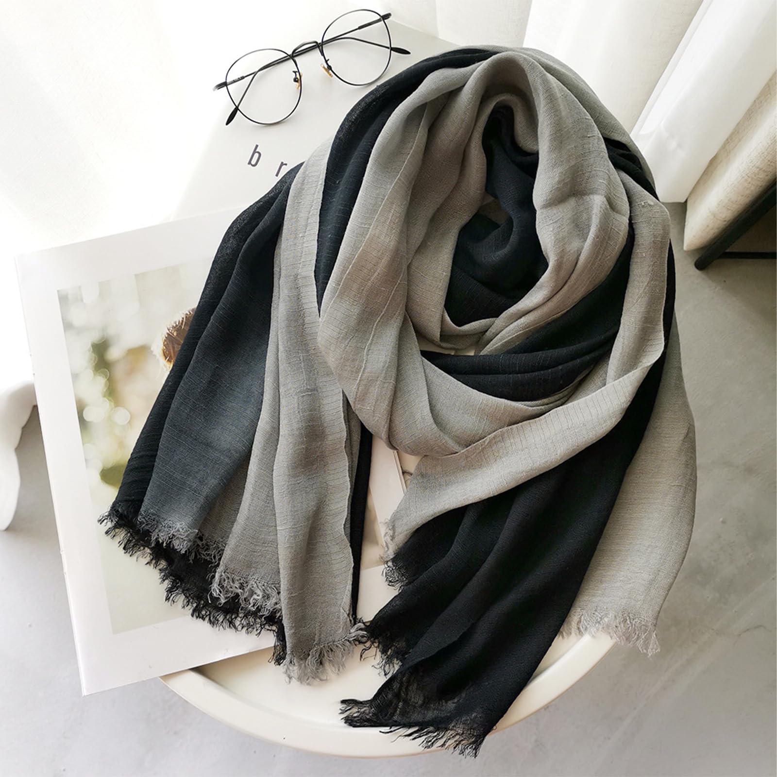 Écharpe Foulard Femme Hiver Grande Echarpe Chale en Coton Lin Longue Chaude Automne Cape, 180cm x120cm