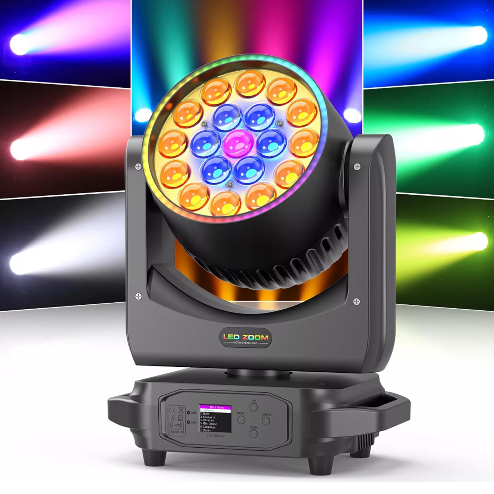 19x20W Zoom Moving Head Bühnenlicht RGBW DMX Beam Wash für DJ Disco Party mit 10°-60° Zoomwinkel,21/29CH DMX512,540°/270° Rotation,0-100% Dimmer,Strobe,LCD Display,EU Stecker