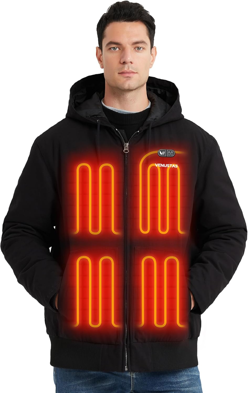 Venustas 12V Men's Dual-Control Heated Canvas Jacket with Battery, Winter Heated Hoodie