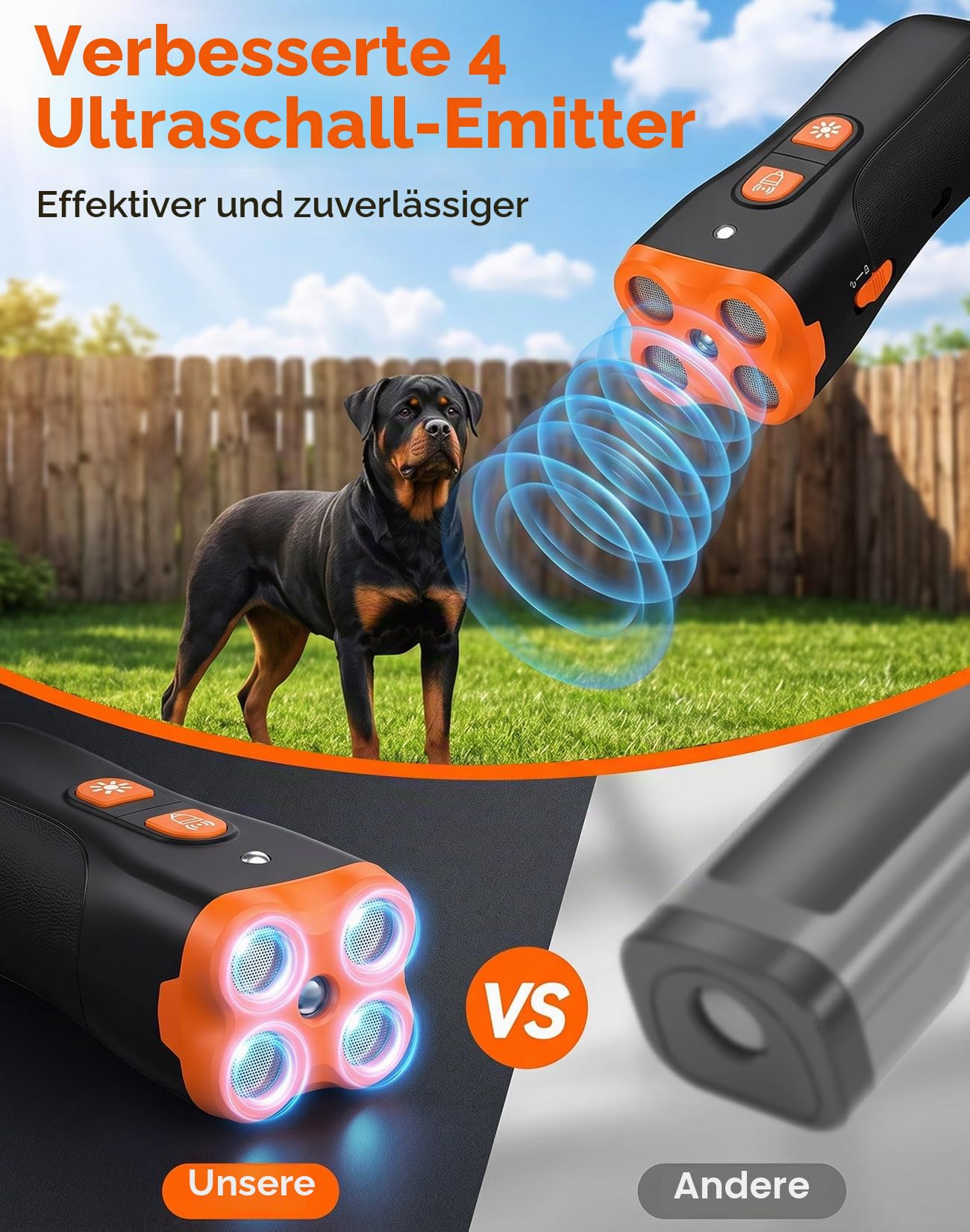 Anti-Bell-Gerät für Hunde, Ultraschall-Abschreckungsgerät gegen Hundebellen, Sicheres Hunderindenstopper für Hunde, 50 Fuß Reichweite, Wiederaufladbar Ultraschall-Bellstopper Drinnen & Draußen