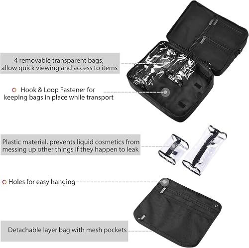 Miniatura 4 de BYOOTIQUE Bolsa de maquillaje de cara suave, bolsa de maquillaje de 2 capas con 4 bolsas interiores extraíbles para artistas, organizador de