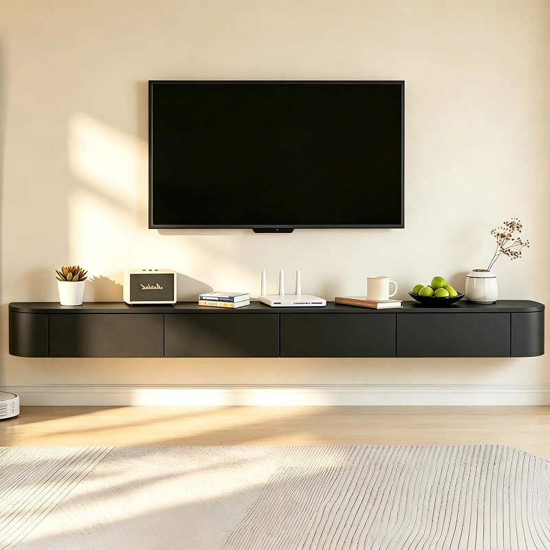 Floating TV Stand,Floating Entertainment Center (Black, 86.6IN) image 3