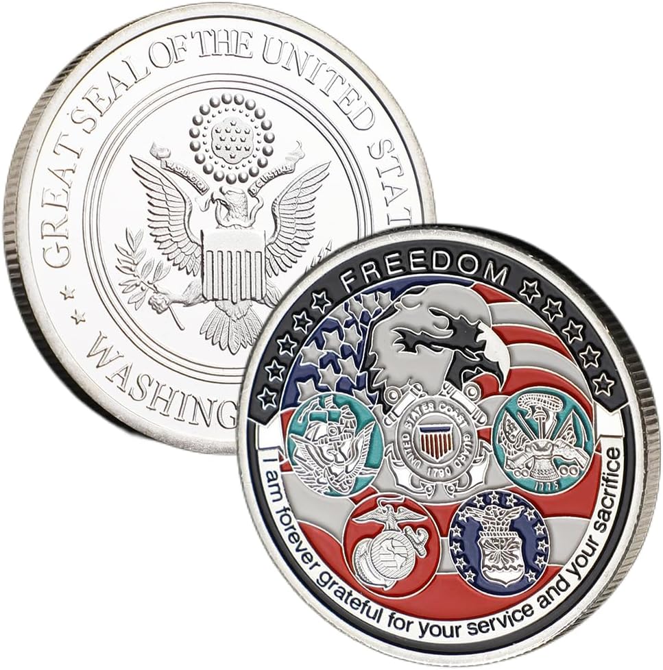 Silver Coins Fredoom Military Appreciation Challenge Coins,Great Seal of The United States Eagle Army Challenge Coins