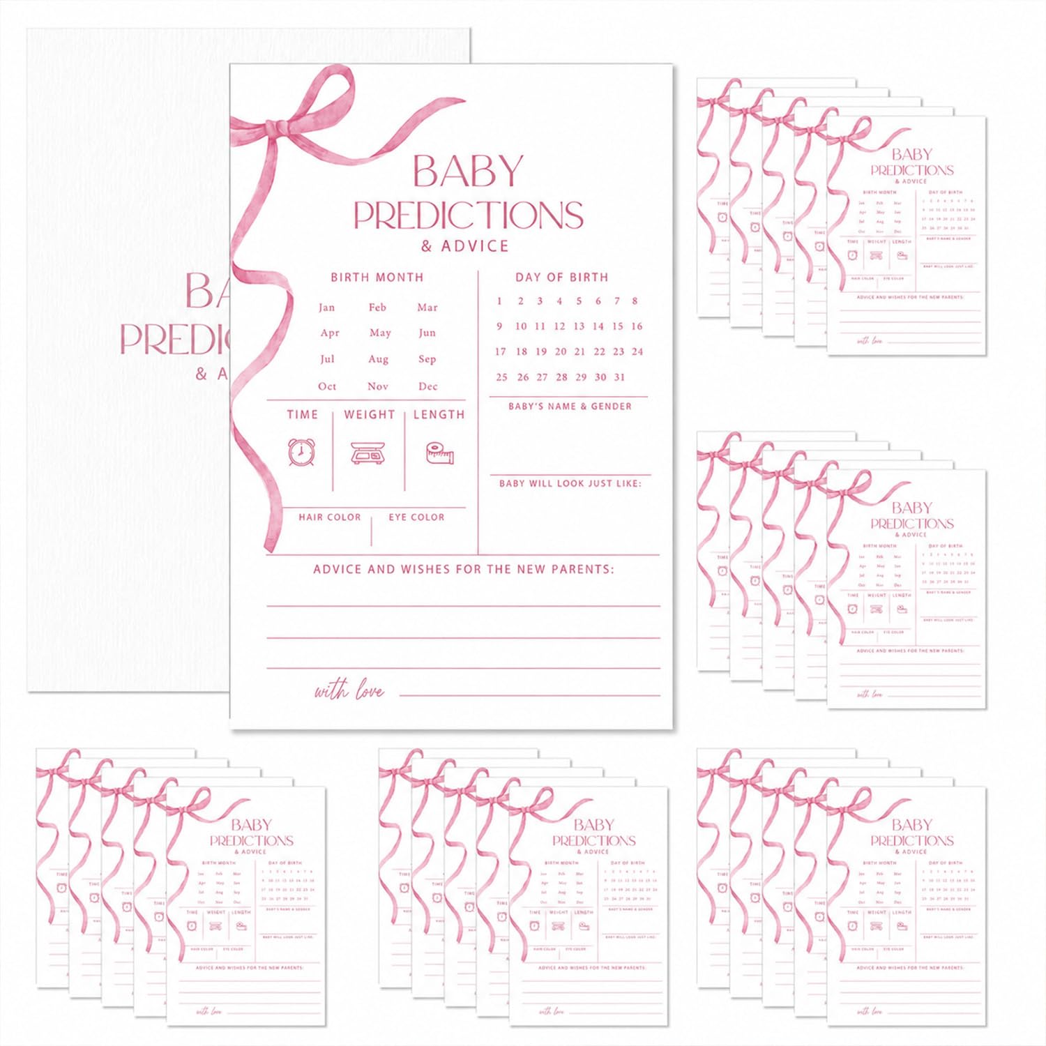 25PCS Baby Prediction Cards, Bow Theme Baby Shower Prediction Cards for New Parents, Gender Guessing Keepsake Gift Cards for Baby Gender Reveal Party Supplies