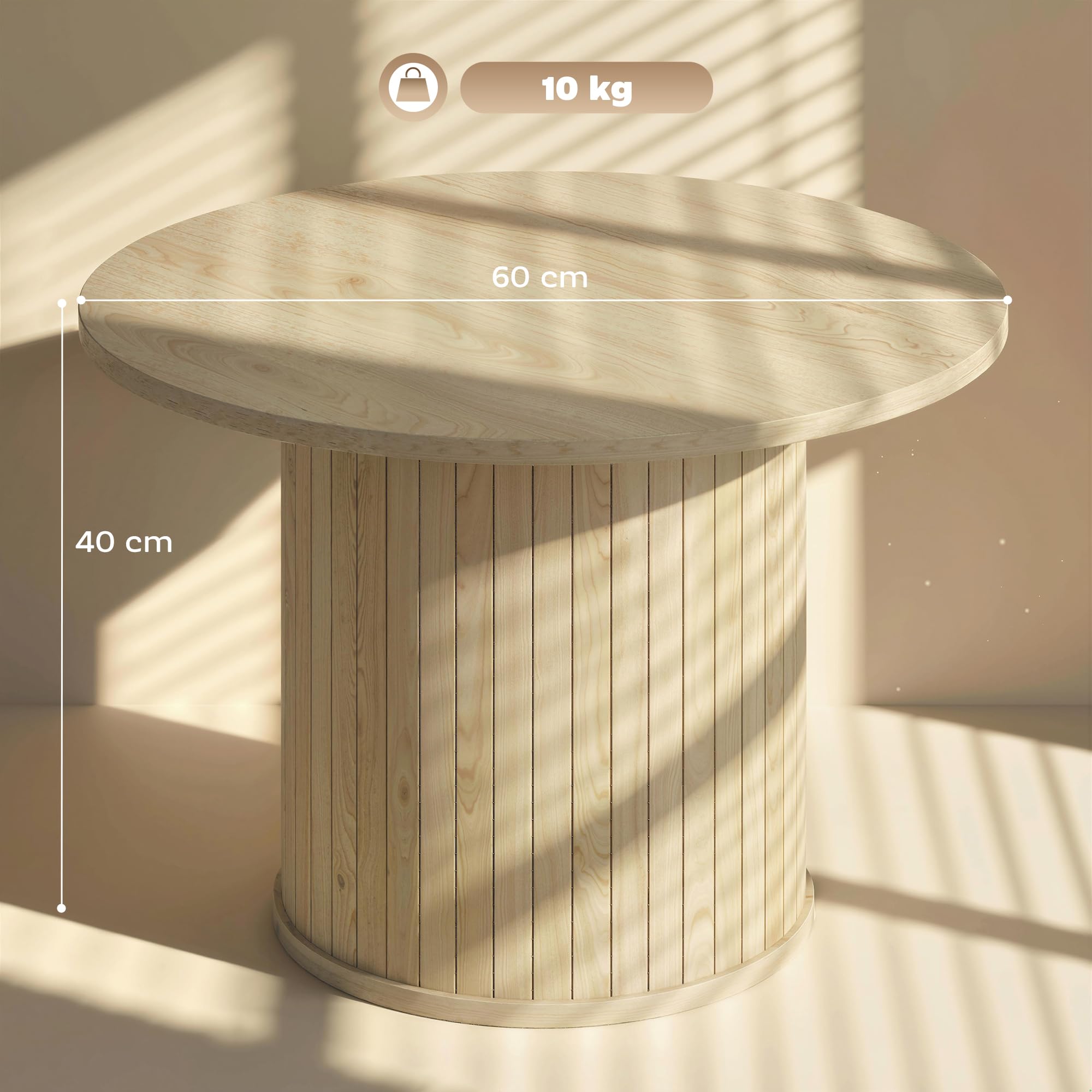 HOMCOM Mesa de Centro, Mesa Baja para Salón Redonda con Base de Columna con Listones, para Sala de Estar, Dormitorio, Ø60x40 cm, Natural