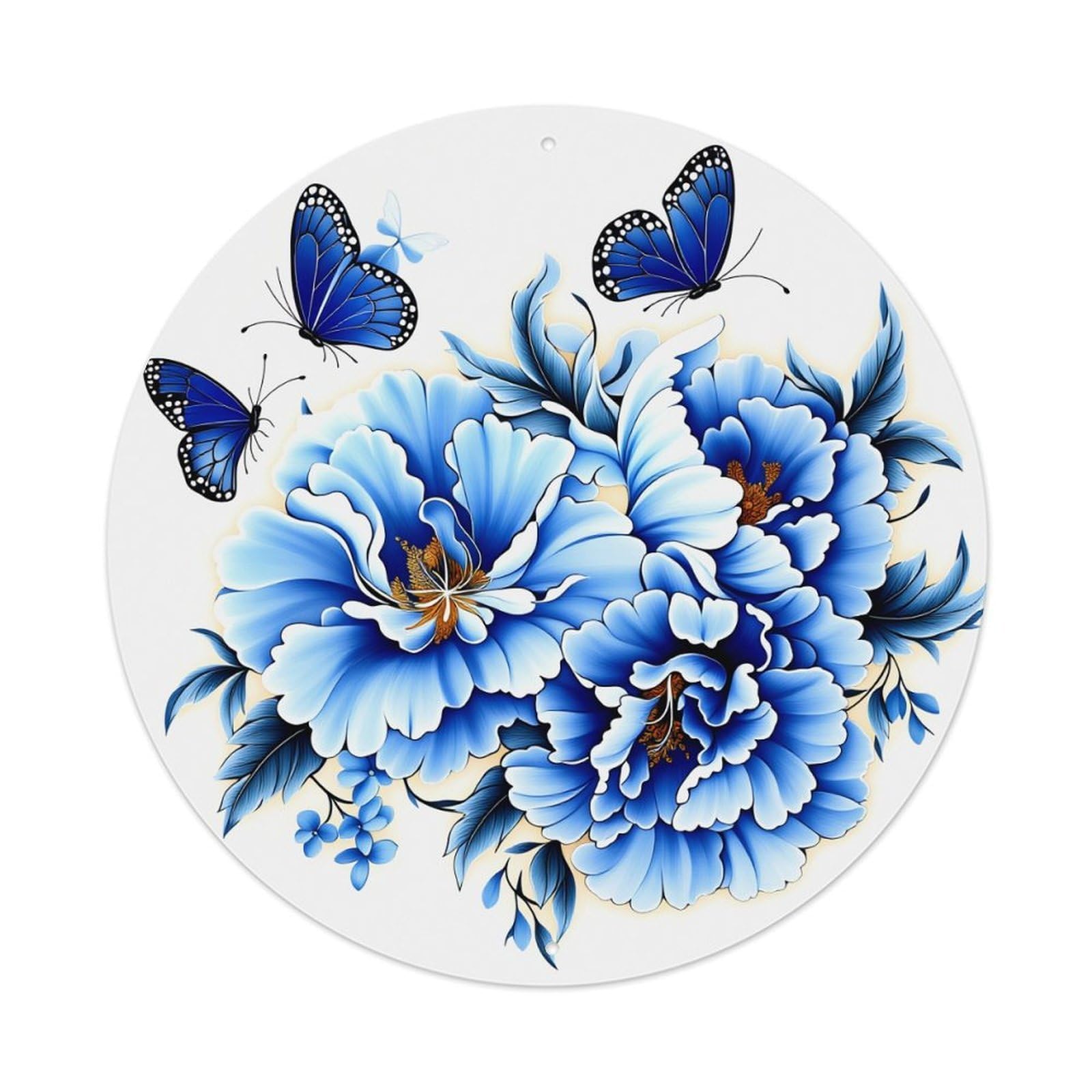 Jdfenggu Vintage Blue Flowers Butterflies Pattern Art Retro Metal Tin Sign, Metal Poster For Bar, Home, Man Cave, Kitchen, Laundry Room Art Decor 8X8 Inch