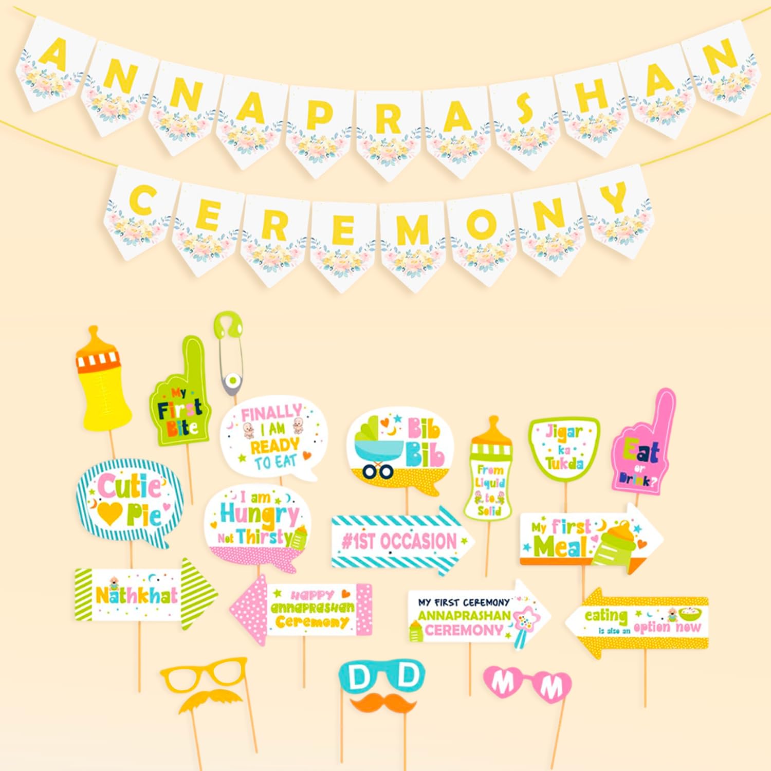 Party Propz Baby Annaprashan Decoration Items - 22 Pcs Rice Ceremony Decorations Items, Annaprashan Banner, Photo Booth Props, Annaprasana Decoration Items, Annaprasana Decoration Backdrop (Cardstock)-image-44