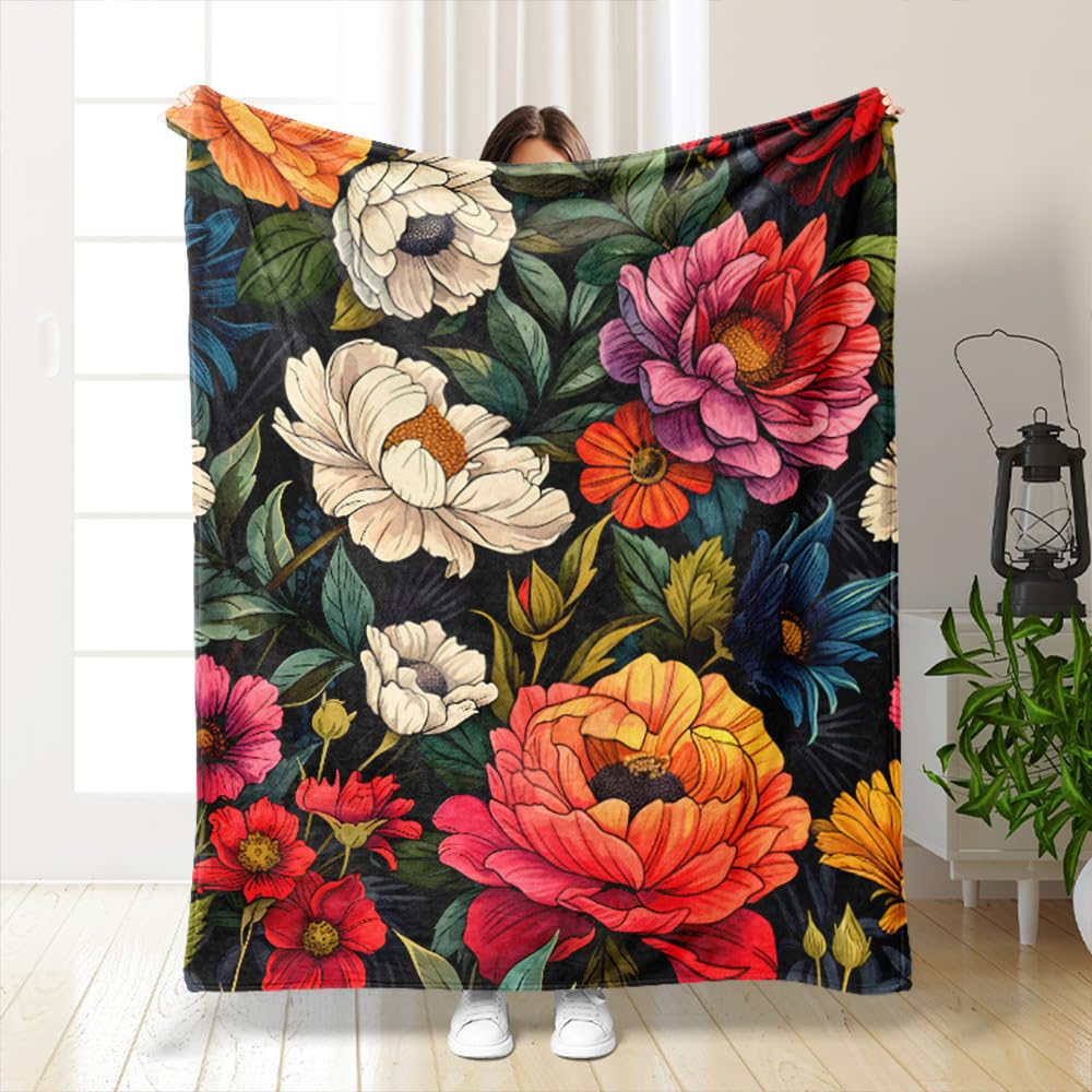 Hixingo Manta de Franela para Sofa y Cama, 3D Floral impresión Súper Suave Invierno Mantas Polar, Colcha de Microfibra Esponjosa y Cálida, Colchas Mantas para Cama (100x150cm,Flor Blanca)