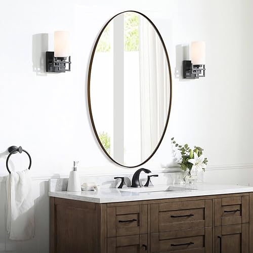 ANDY STAR Espejo ovalado de bronce, espejo de baño grande de bronce cepillado de 24 x 36 pulgadas, espejo de pared ovalado para baño, espejo de