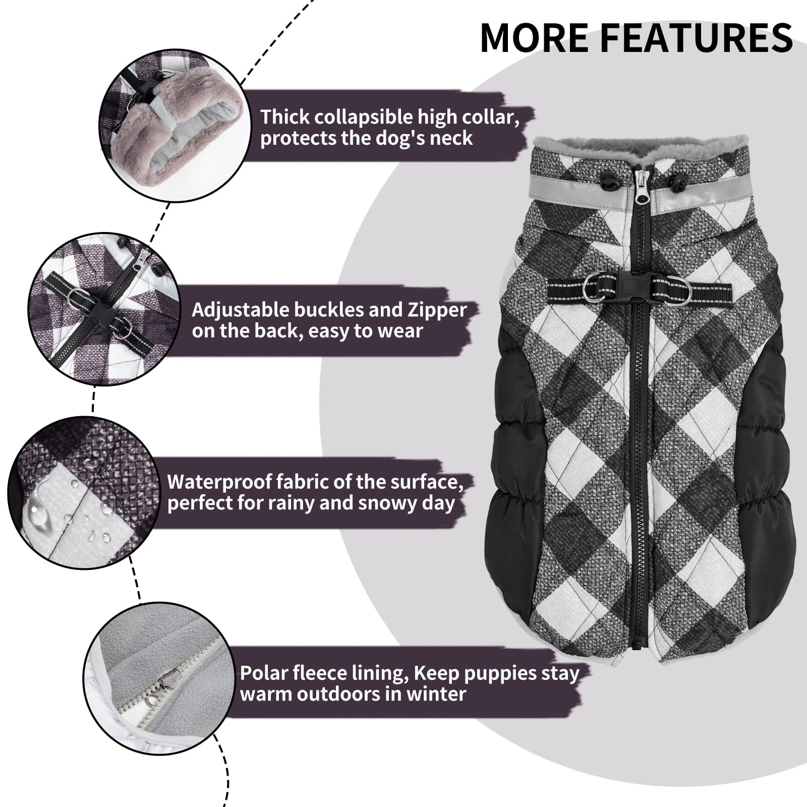 Manteau d'hiver épais et imperméable pour chien - Veste chaude et confortable pour chiens de petite, moyenne et grande taille avec trou pour harnais - YRFN18L