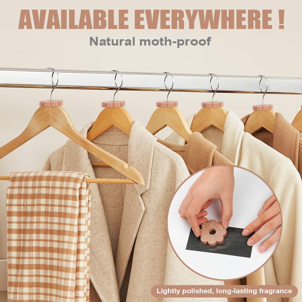 Adiwo 48PC Cedar Wood Rings, Anti Moth 4.8cm Cedar Rings, 100% Natural Cedar Wood Moth Repellent, Moth Repellent for Wardrobes, Cedar Wood Wardrobe Fresheners for Drawers Storage Boxes with Sandpaper - Image 4