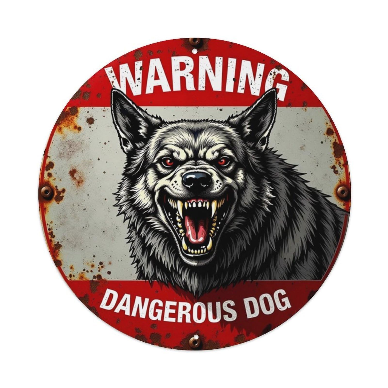 Ldfuieksufg Style Warning Dangerous Dog Vintage Round Metal Sign Vintage Aluminium Metal Sign, Retro Wall Decor For Home, Bar, Garage & Farmhouse 20X20cm