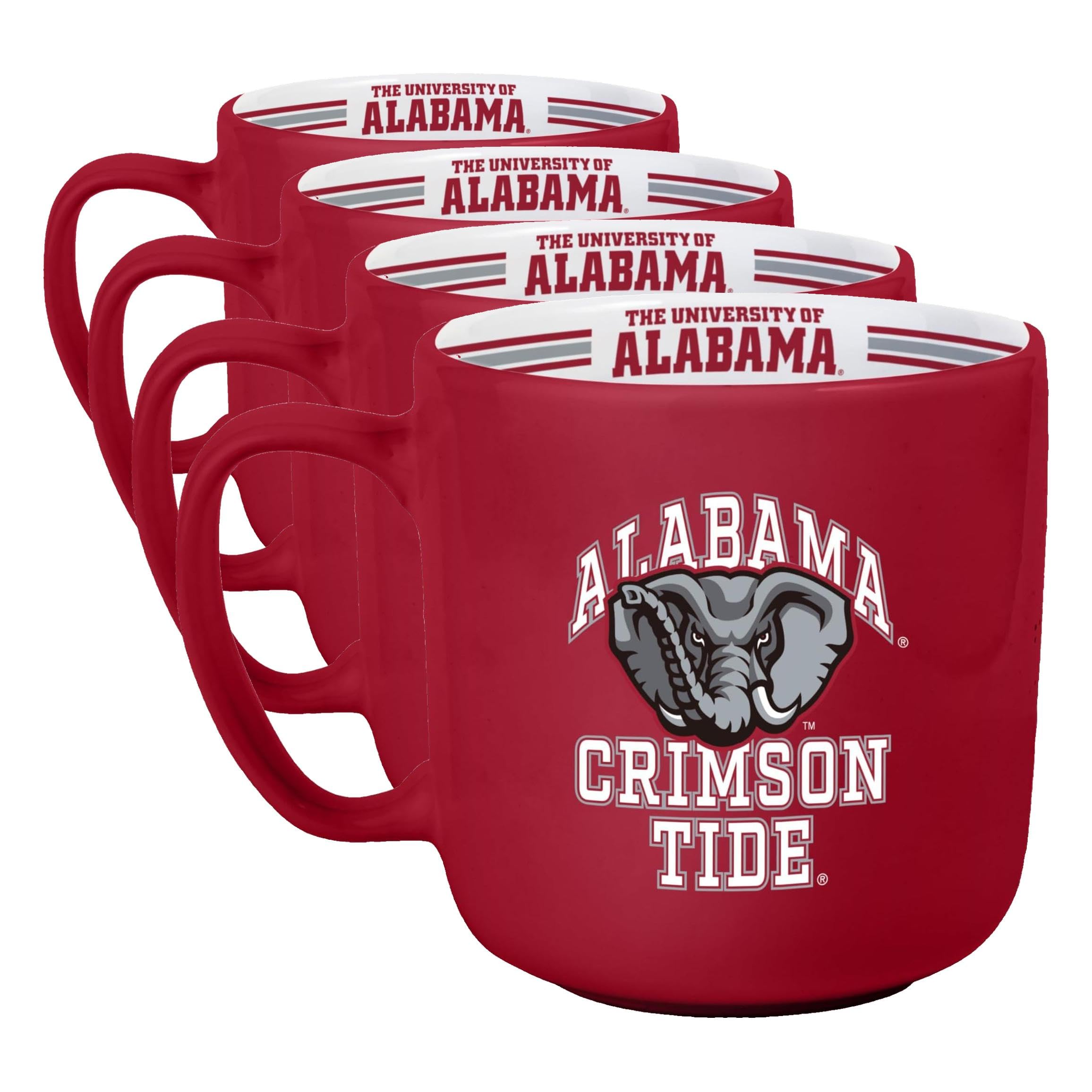 Logo Brands NCAA Alabama Crimson Tide Stripe Mug - Team Logo, Inside Print, Standard Handle, Microwave &amp; Dishwasher Safe, 15 Ounces (Pack of 4)