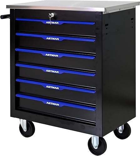 Caja de herramientas con ruedas con 6 cajones, armario multifuncional para herramientas con cerradura, cajones, carrito de herramientas rodante,
