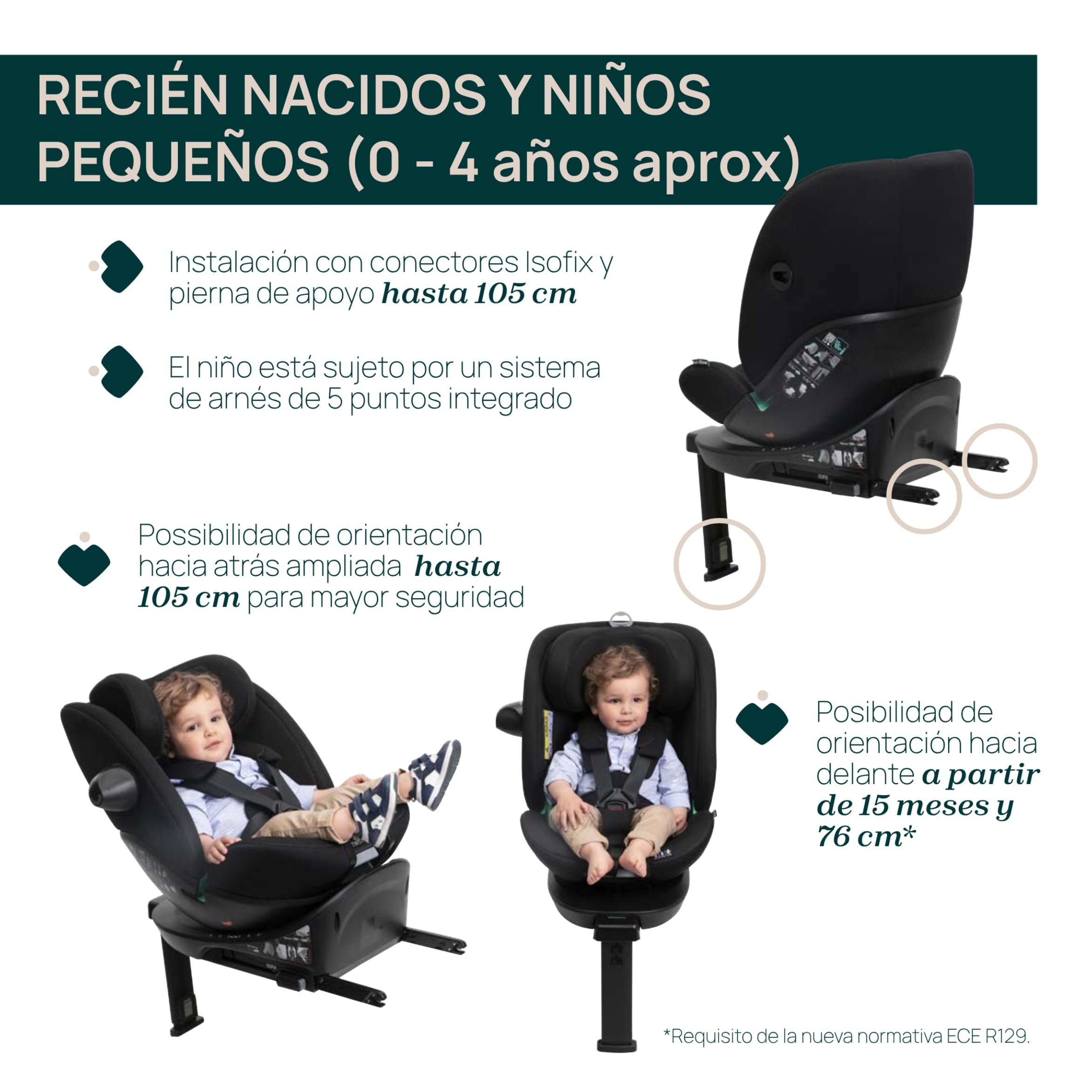 Chicco Everone I-Size, Silla de Coche con Base Isofix, De 0 a 36 Kg, De 40 a 150 cm, Homologada ECE R129/03, 360° Giratoria y Reclinable, Grupo 0+/1/2/3, De 0 a 12 Años