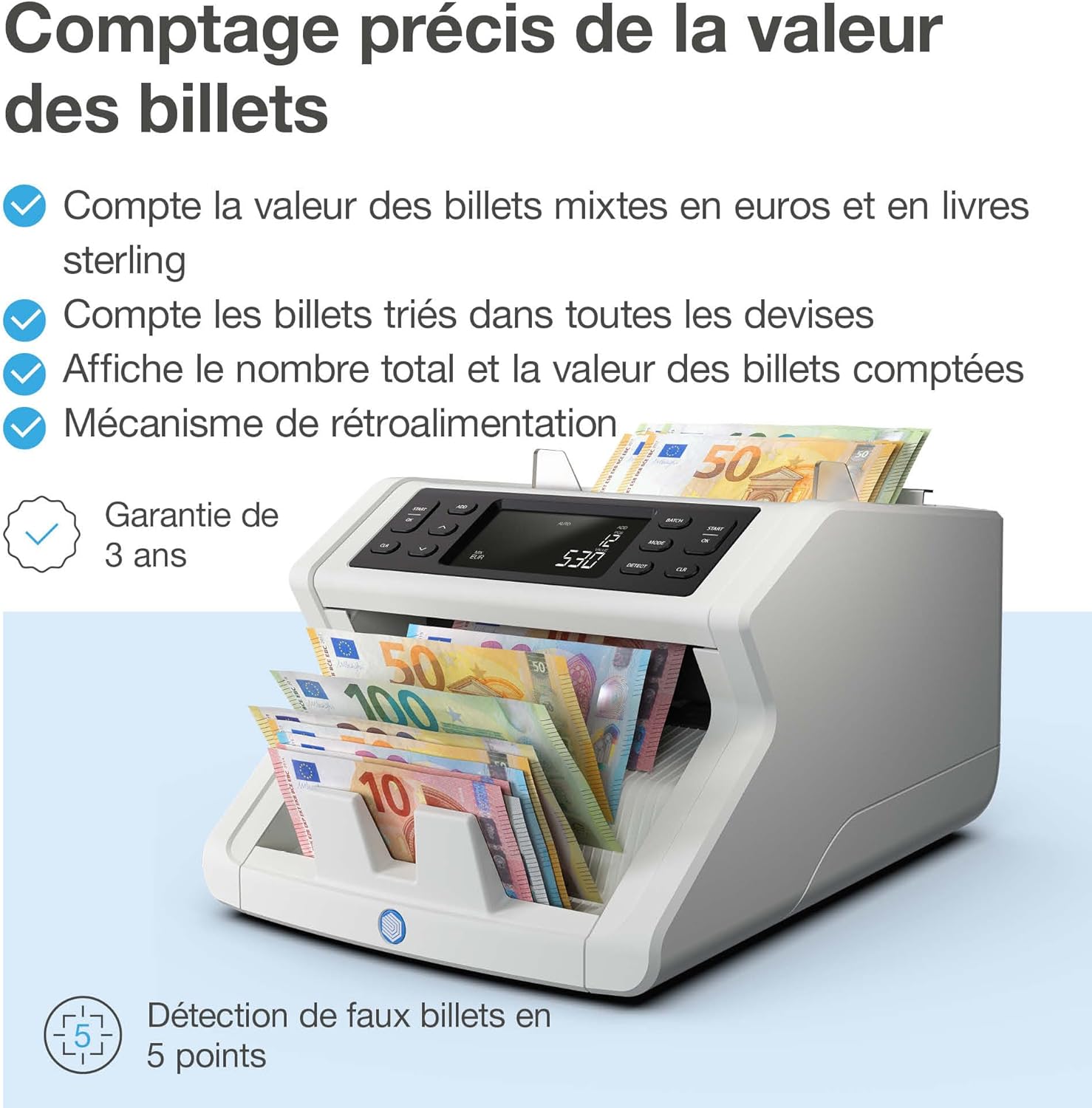 SAFESCAN 2265 혼합 유로 및 파운드 스털링 지폐용 지폐 계산 기계 - 5점 위조 지폐 감지 - 모든 통화의 분류된 지폐 계산 -Freehip.co.kr