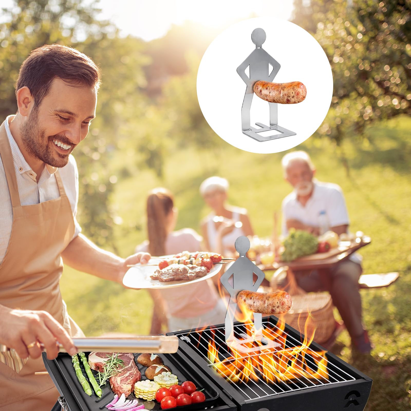 4 Pezzi Divertenti Porta Hot Dog, Supporto for Salsicce da Barbecue in Acciaio Inossidabile, Creativo in Piedi a Forma di Uomo per Salsicce, Accessori per Barbecue Portatili e Innovativi