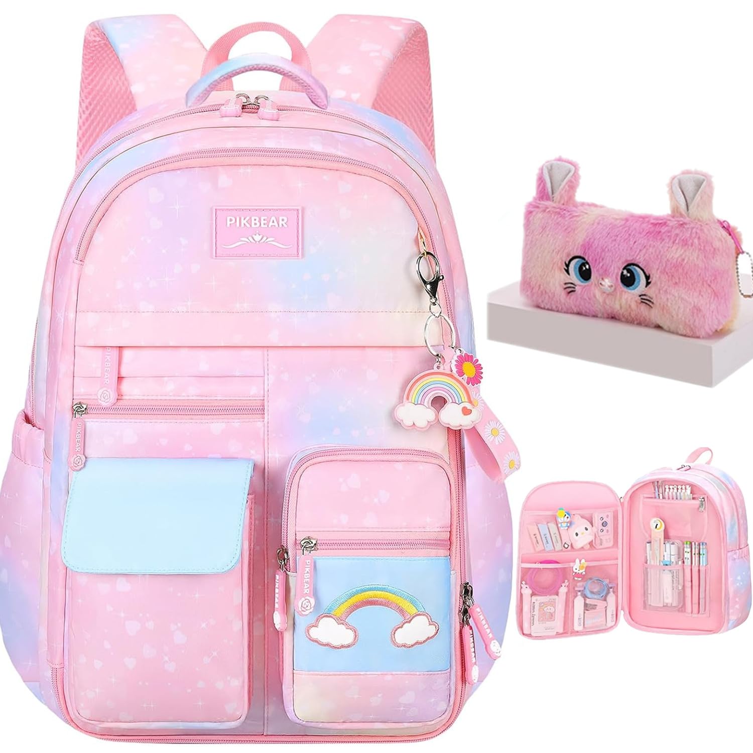 kistou Girls Backpack, School Backpacks Rainbow Student Backpa,Kawaii Kids Backpack,Book Bag for Elementary Primary School